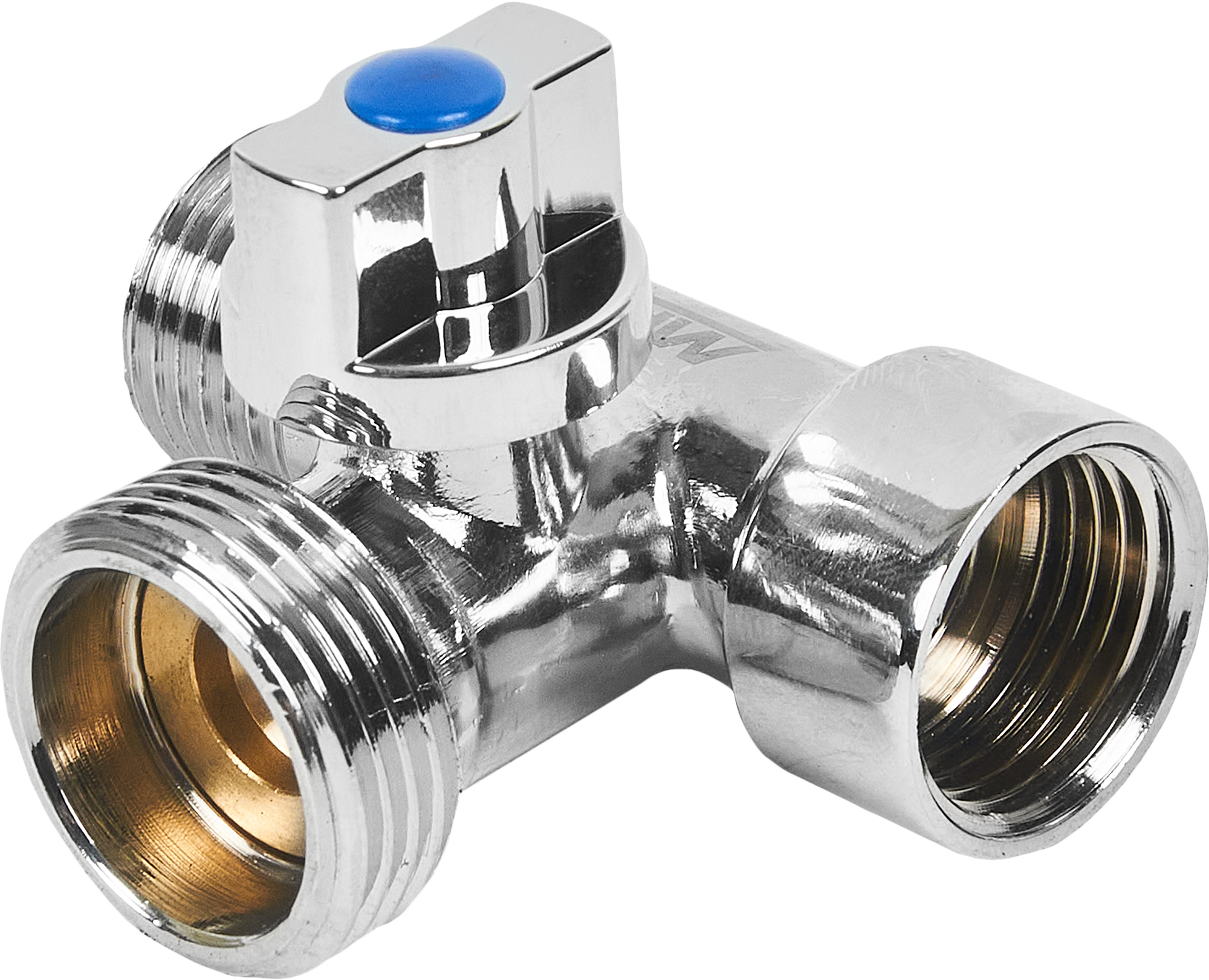 Кран трехходовой MPF DN15 PN10 1/2"x3/4"x1/2" НР/ВР латунь ручка флажок ИС.080349