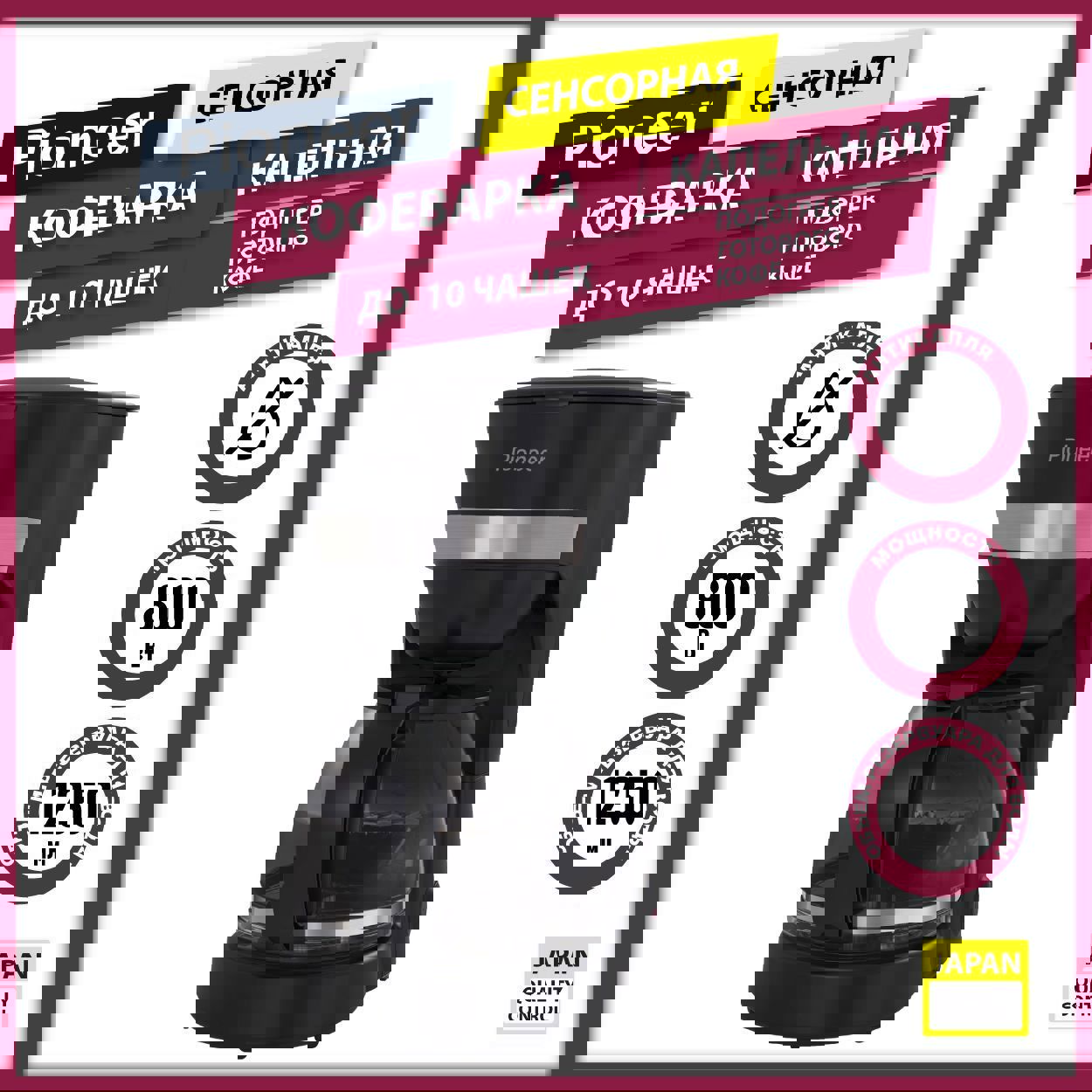 Изображение товара Капельная кофеварка Pioneer CM200M черный 800 Вт до 10 чашек