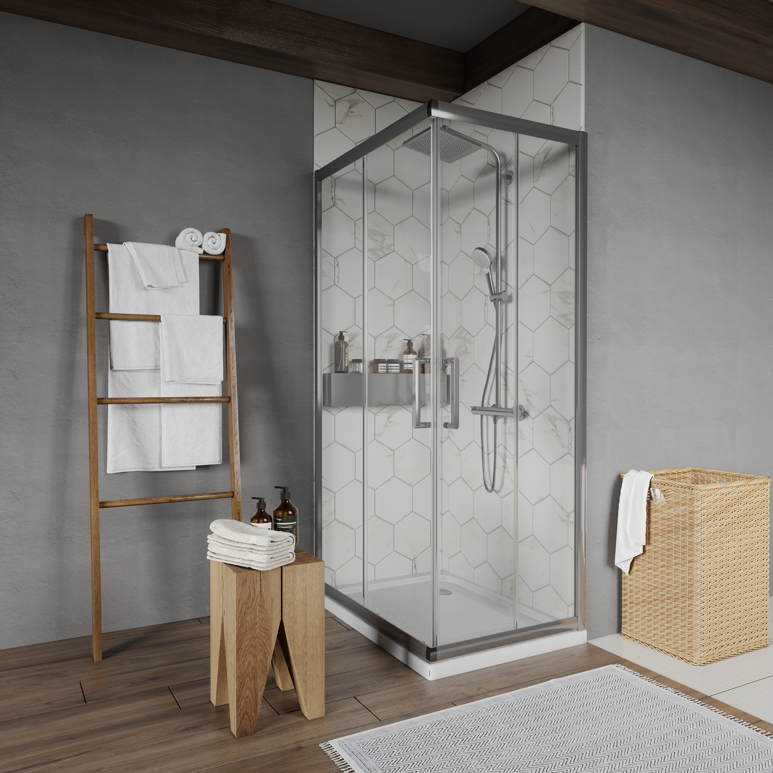 Изображение товара Душевой уголок Sensea Quad прямоугольный 70х100 см хромированный профиль прозрачное стекло раздвижной