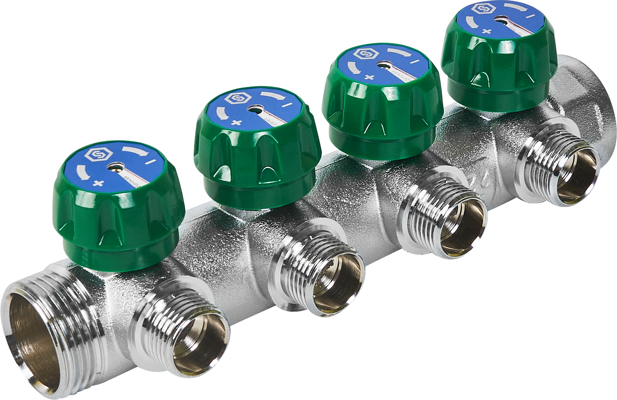 Изображение товара Коллектор регулирующий Stout на 4 отвода 1"x1/2" латунь