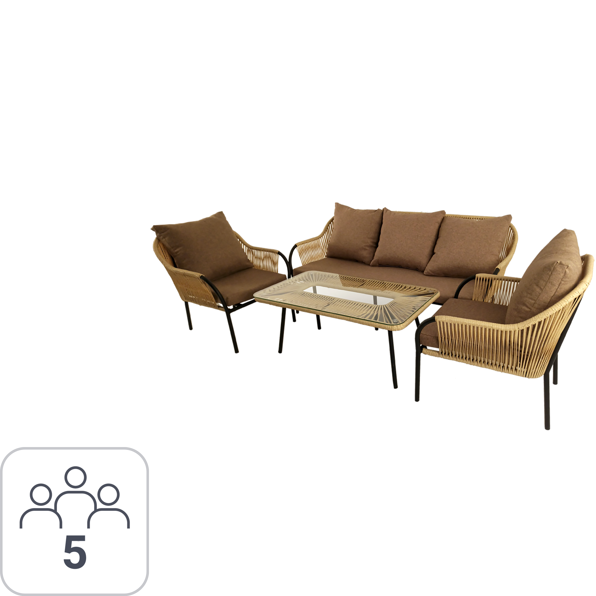 Изображение товара Комплект садовой мебели Nuar 3 CNR001 сталь черный/бежевый: диван стол кресла 2 шт.