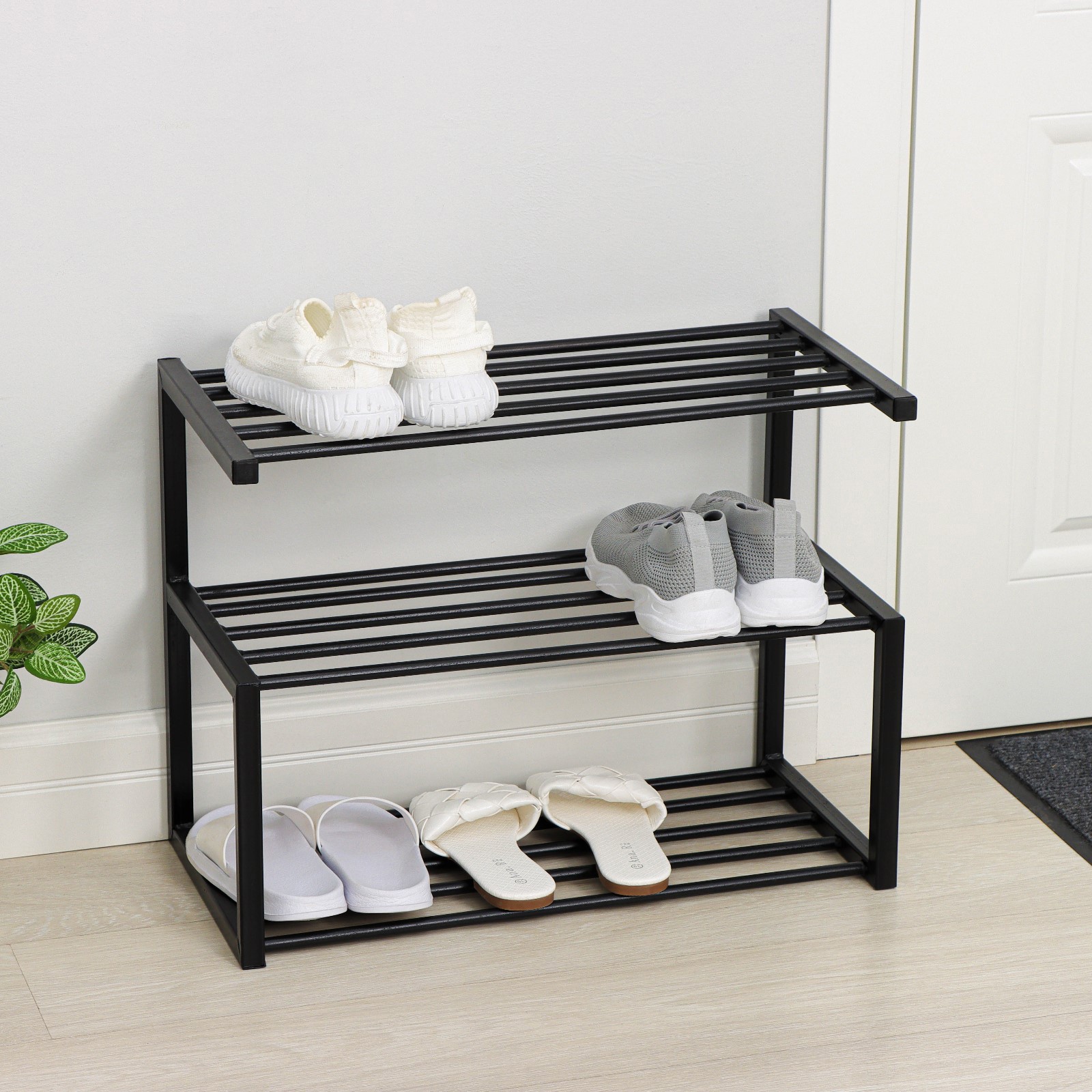 Изображение товара Обувница 55x40x30 см 3 полки металл цвет черный