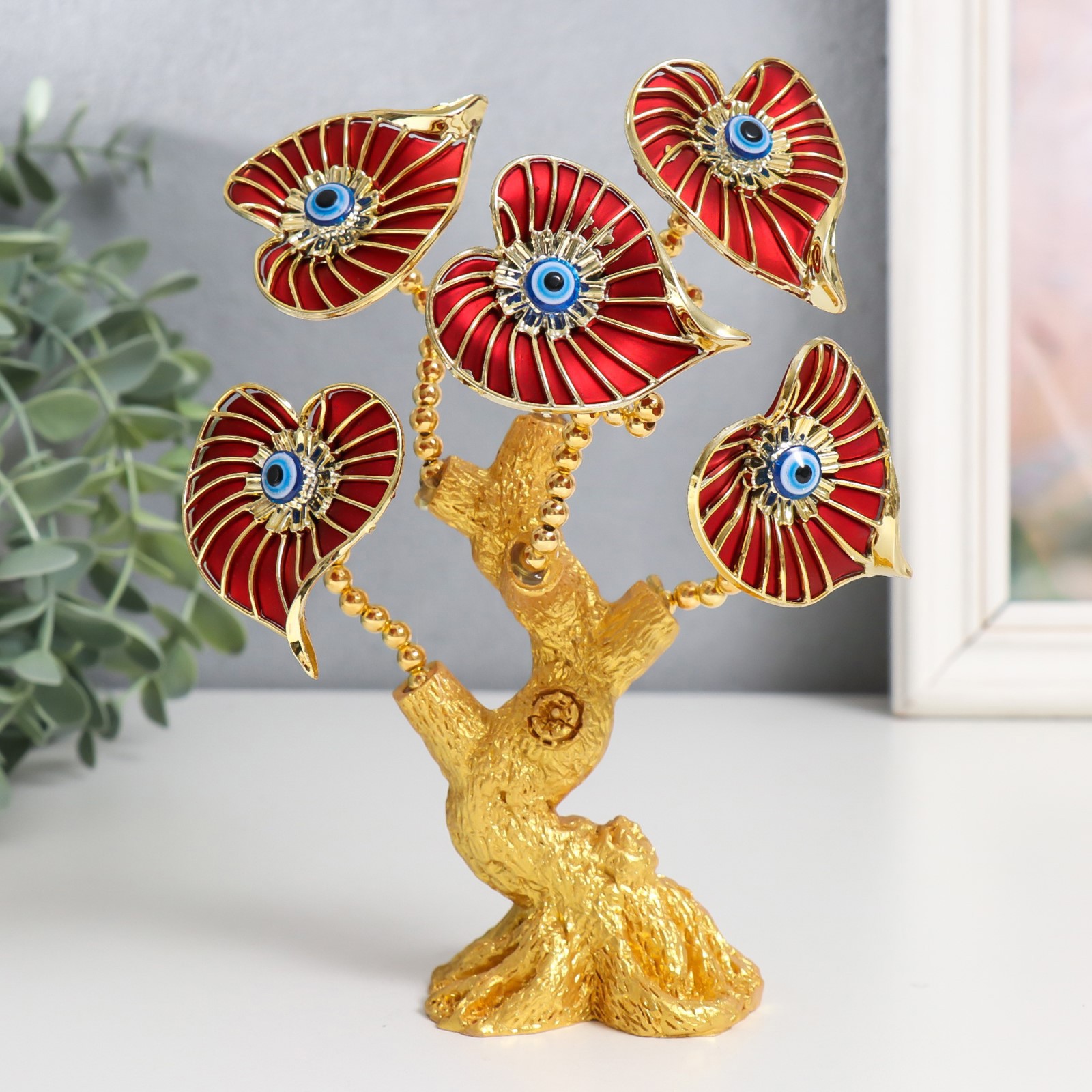 Изображение товара Сувенир интерьерный от сглаза Цветущее дерево Листья-сердце золото 14.2x5.2x18.5 см