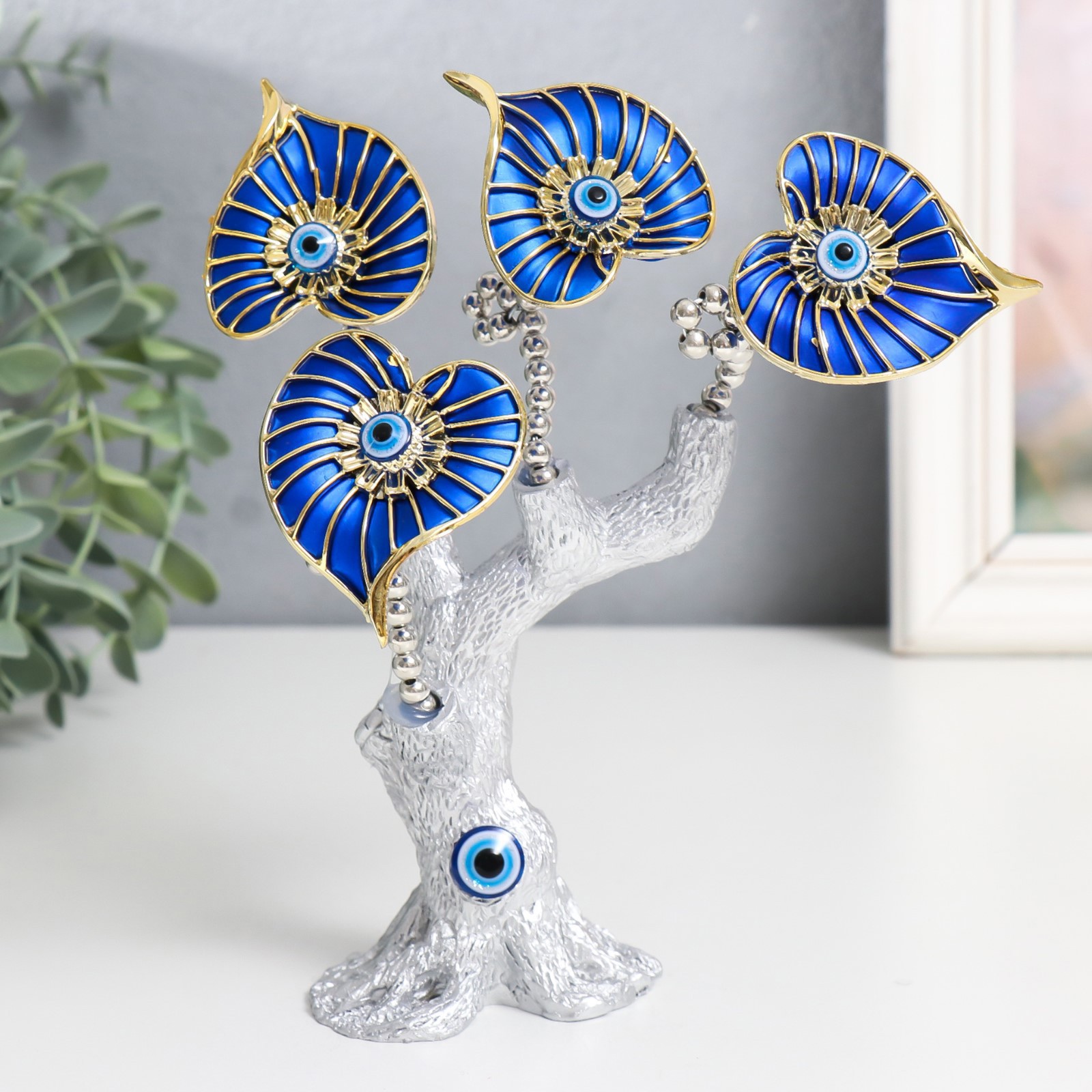 Изображение товара Сувенир интерьерный от сглаза Цветущее дерево Листья-сердце серебро 11.5x5x18.5 см