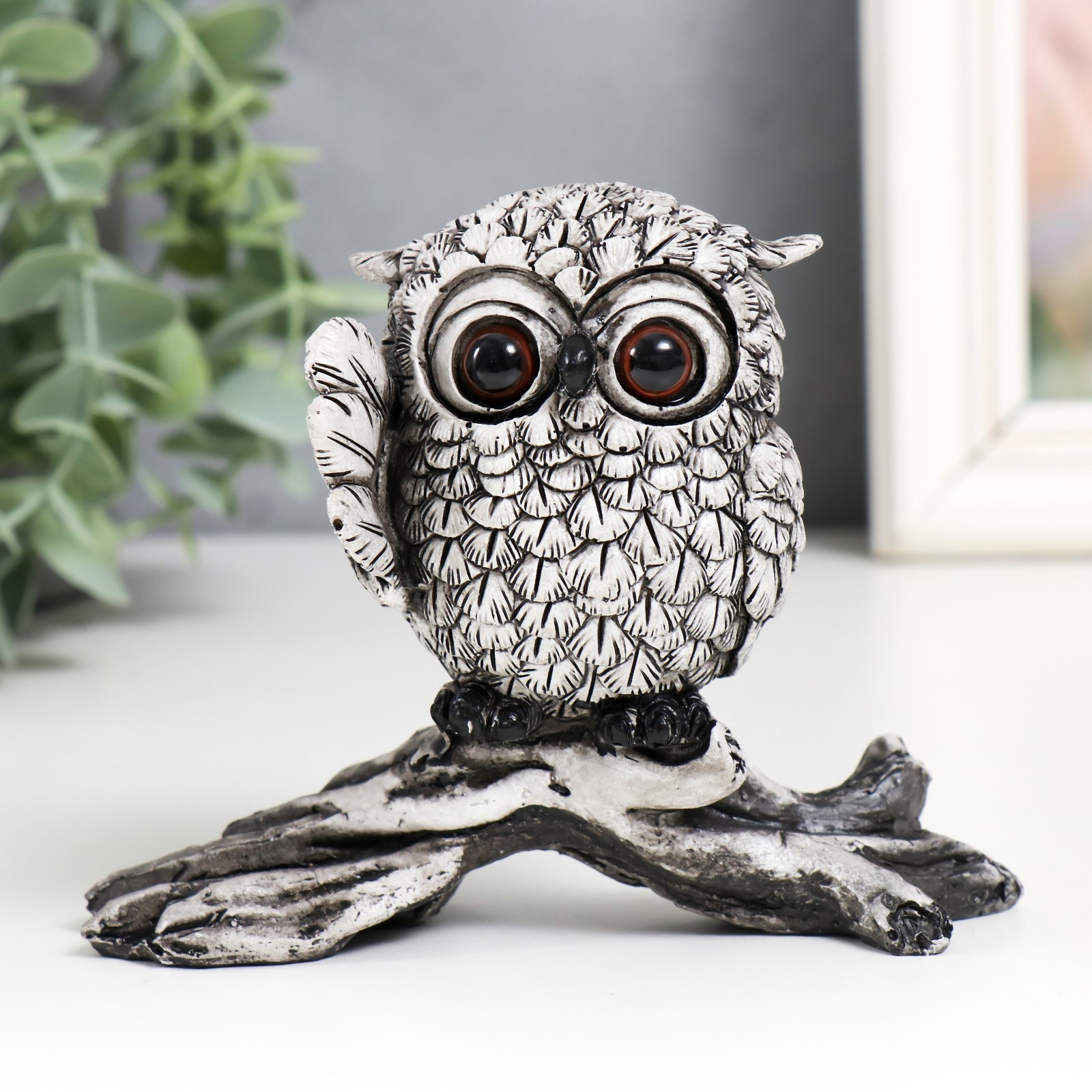 Изображение товара Сувенир интерьерный "Маленький филин с большими глазами на ветке" 13x4x10 см
