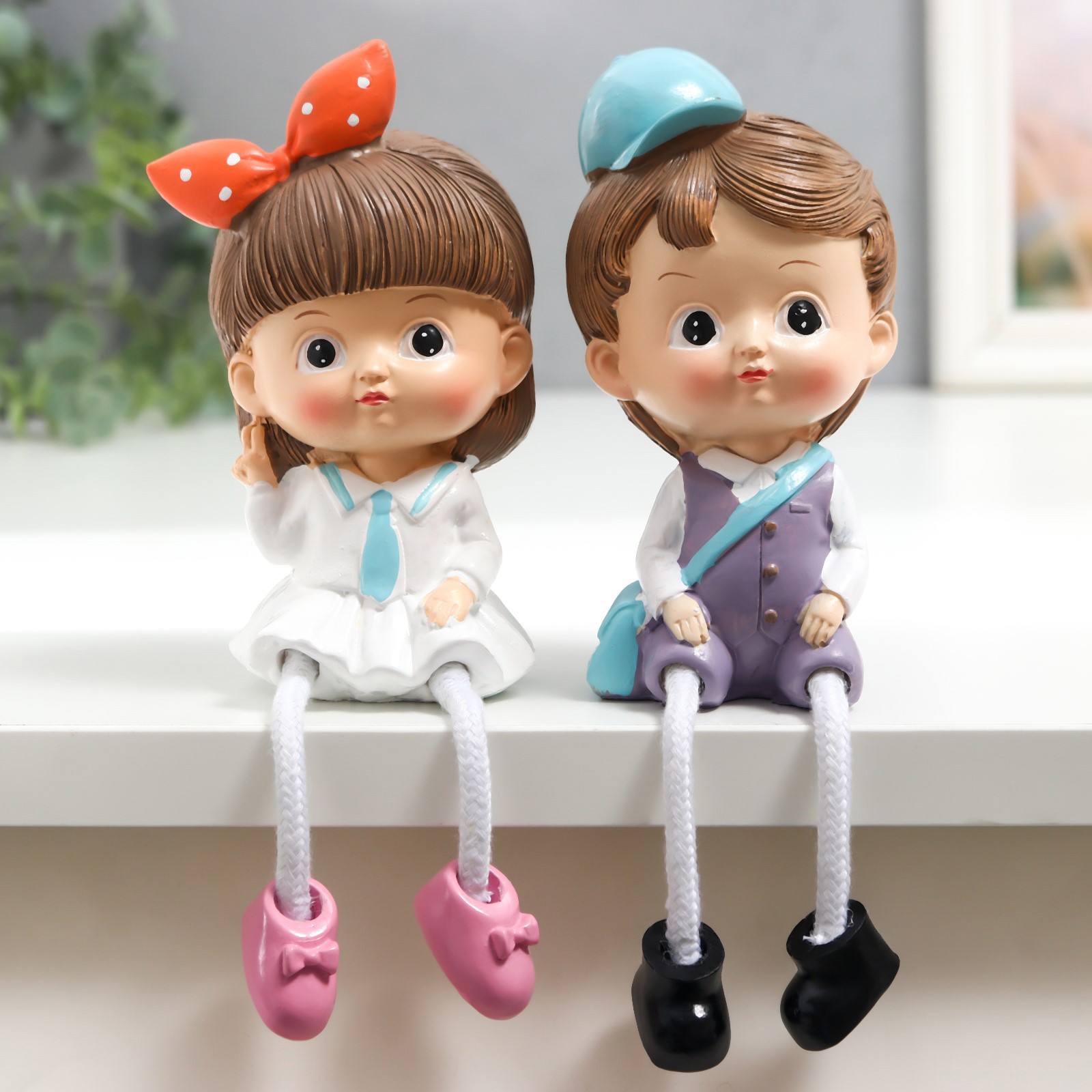 Изображение товара Сувенир Малыш/Малышка с длинными ножками набор 2 шт — декоративные фигуры