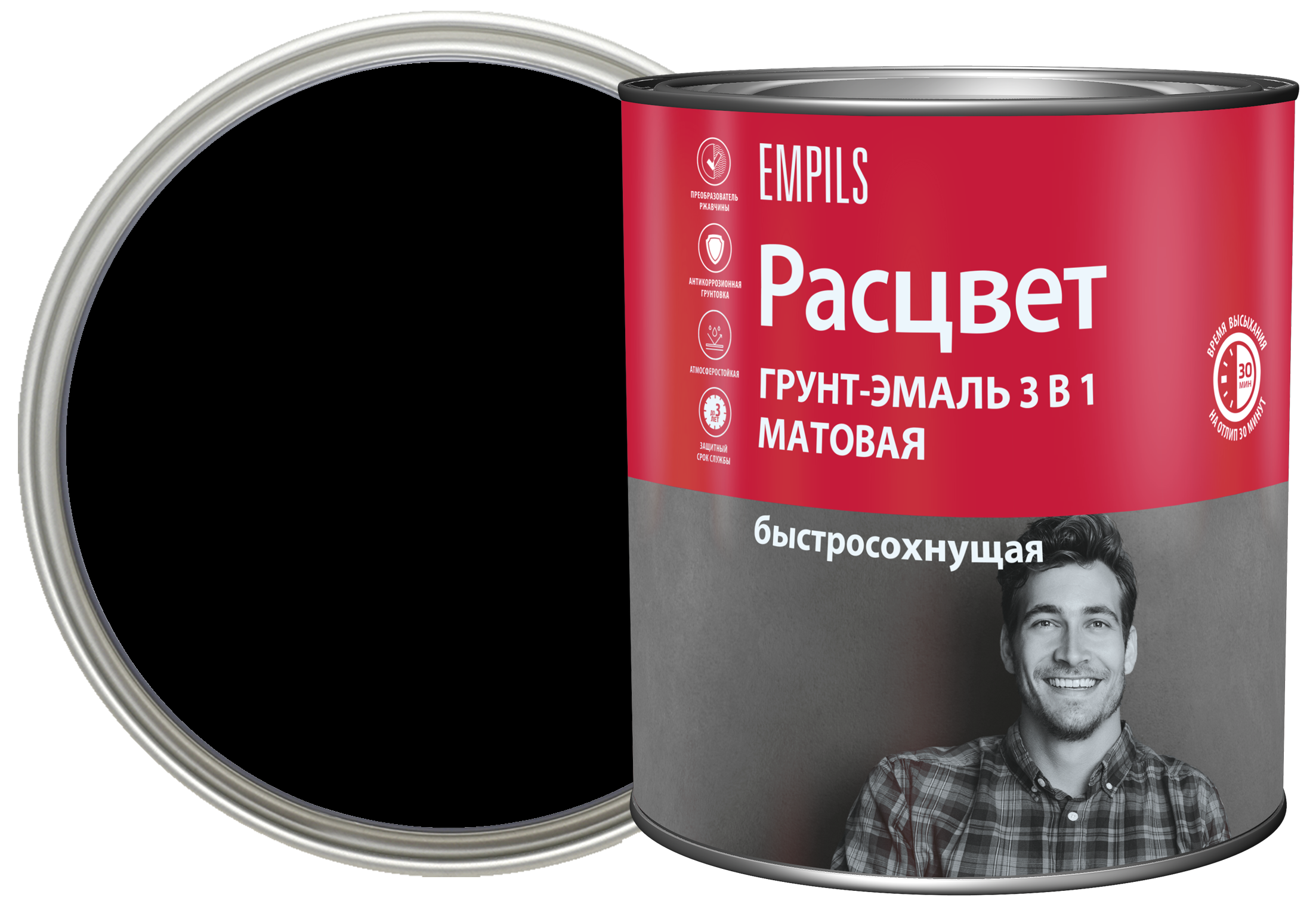 Изображение товара Грунт-эмаль по ржавчине Расцвет 3 в 1 для металла черная 2.7 кг Изображение товара Грунт-эмаль по ржавчине Расцвет 3 в 1 для металла черная 2.7 кг