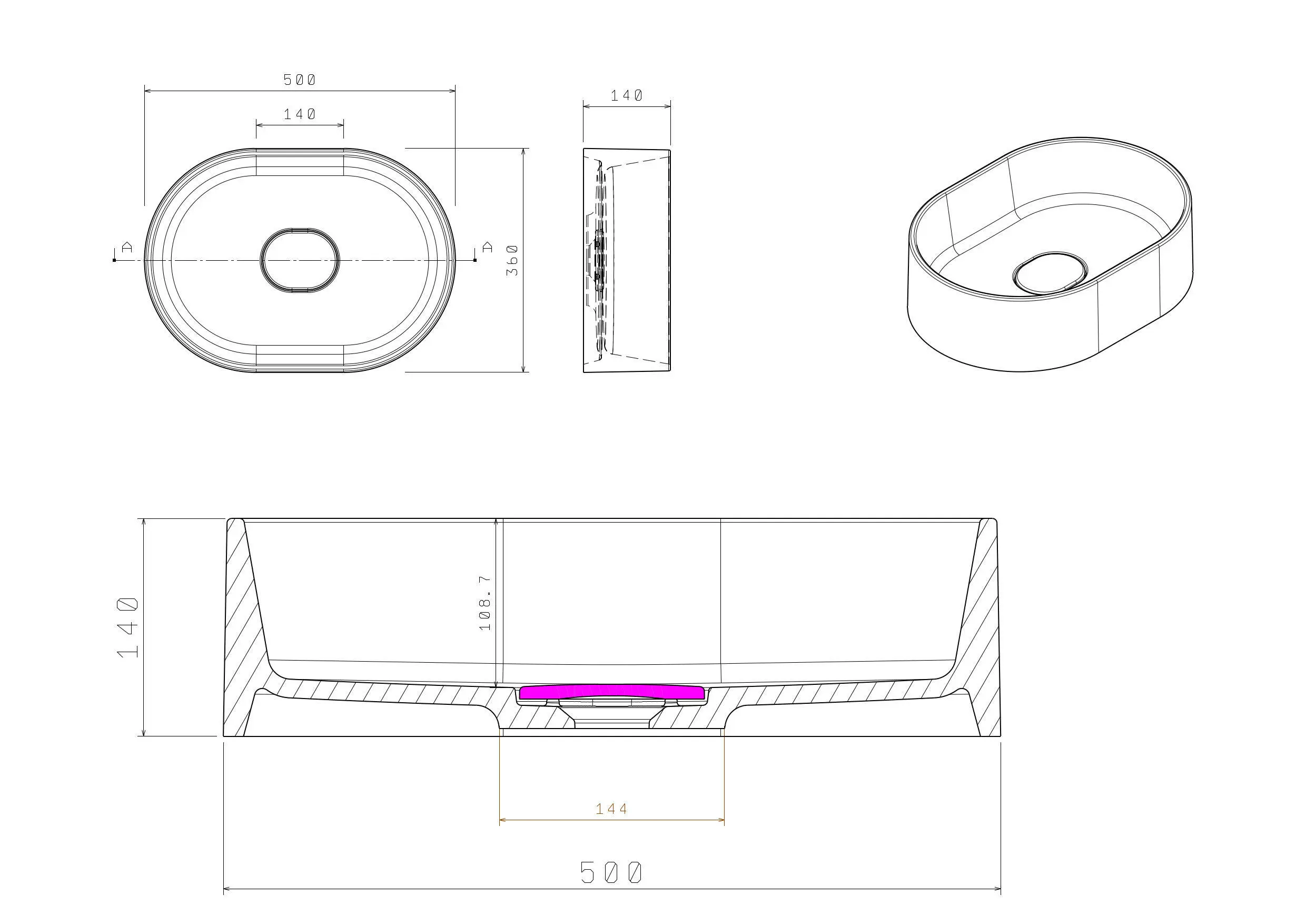Раковина Mira Oval B накладная 35 см литьевой мрамор цвет белый глянцевый - 5