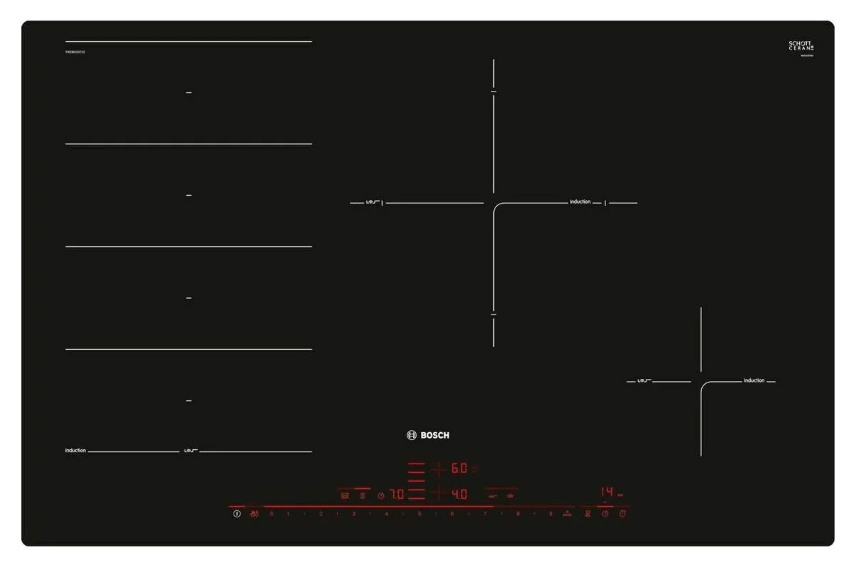 Изображение товара Электрическая варочная панель Bosch PXE801DC1E 79.20 см 4 конфорки цвет черный