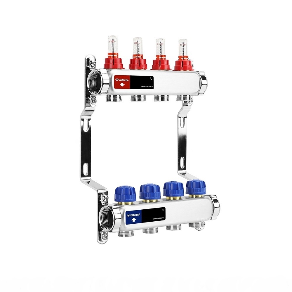 Изображение товара Коллекторная группа для теплого пола Varmega с расходомерами 4 выхода 3/4" нержавеющая сталь