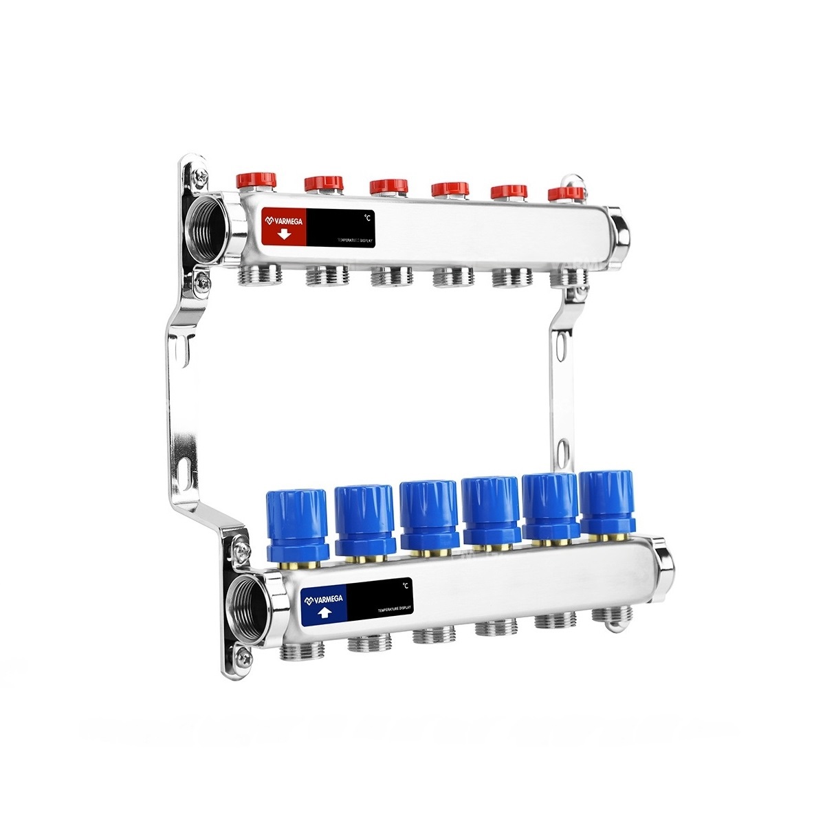 Изображение товара Коллекторная группа Varmega ВР 1" на 6 контуров 3/4" из нержавеющей стали