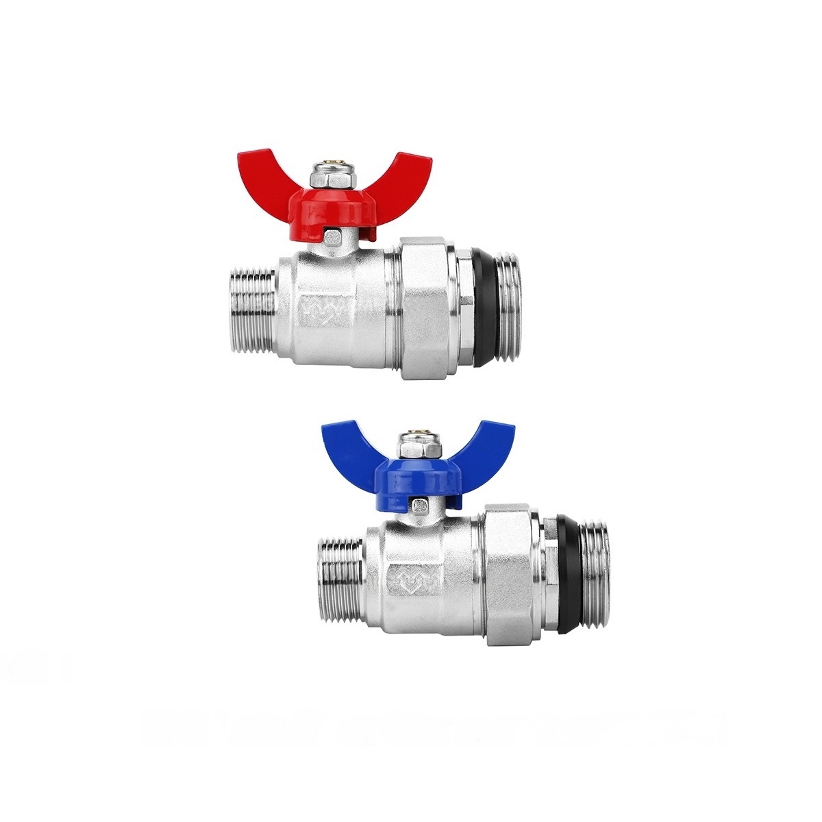 Изображение товара Комплект прямых шаровых кранов Varmega НР 1"x3/4" с разъемным соединением для коллекторных групп
