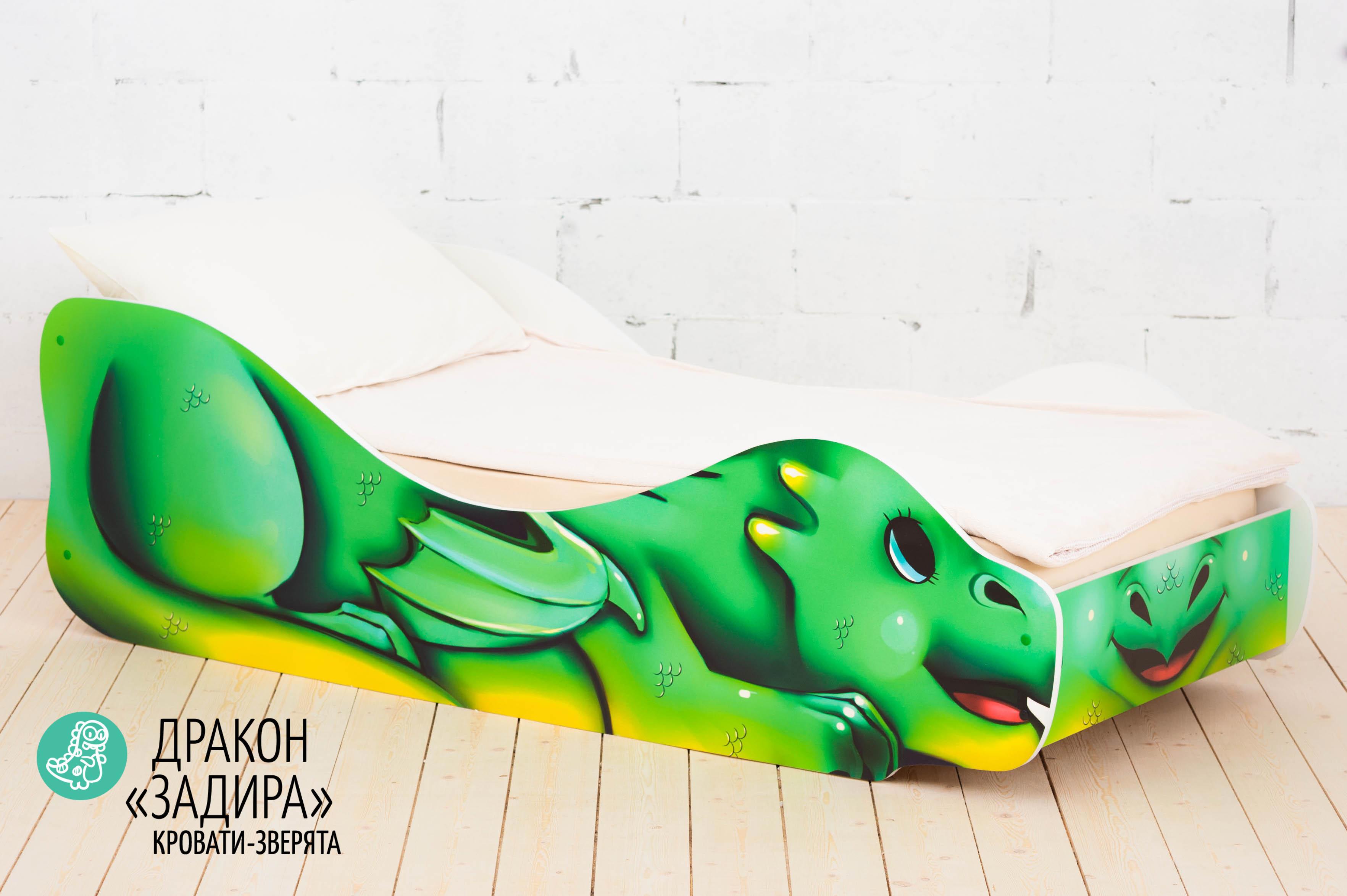 Изображение товара Детская кровать Бельмарко Зверята 70x160 см зеленый желтый легкая прочная безопасная