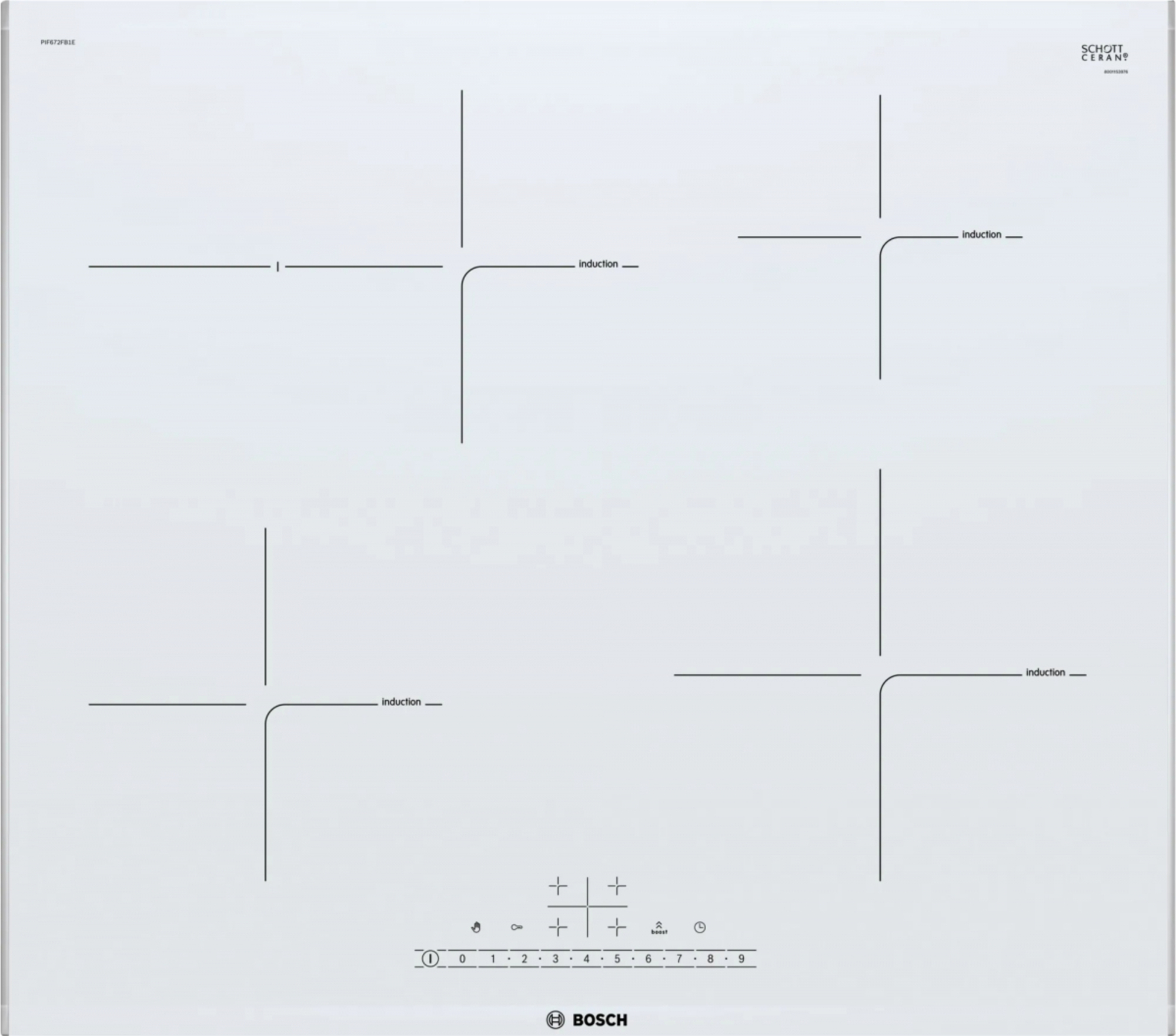Изображение товара Индукционная варочная панель Bosch PIF672FB1E 60 см 4 конфорки белый стеклокерамика