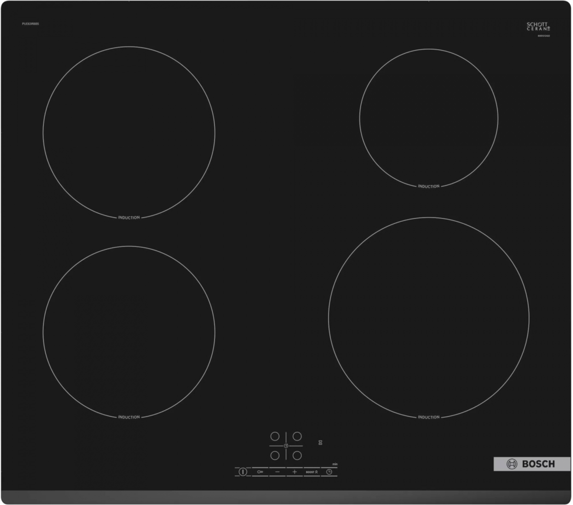 Изображение товара Индукционная варочная панель Bosch PUE63RBB5E 4 конфорки черный стеклокерамика