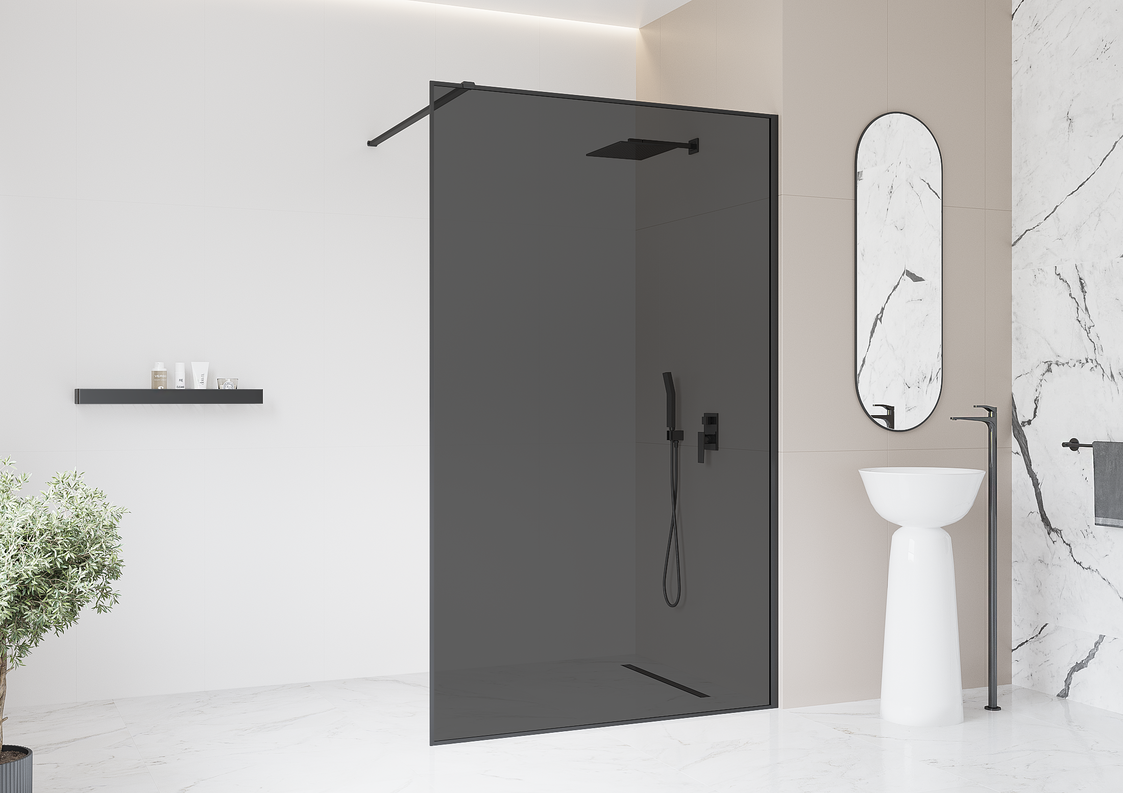 Душевая перегородка Март Walk-In 100x195 см тонированное стекло черный профиль - 7
