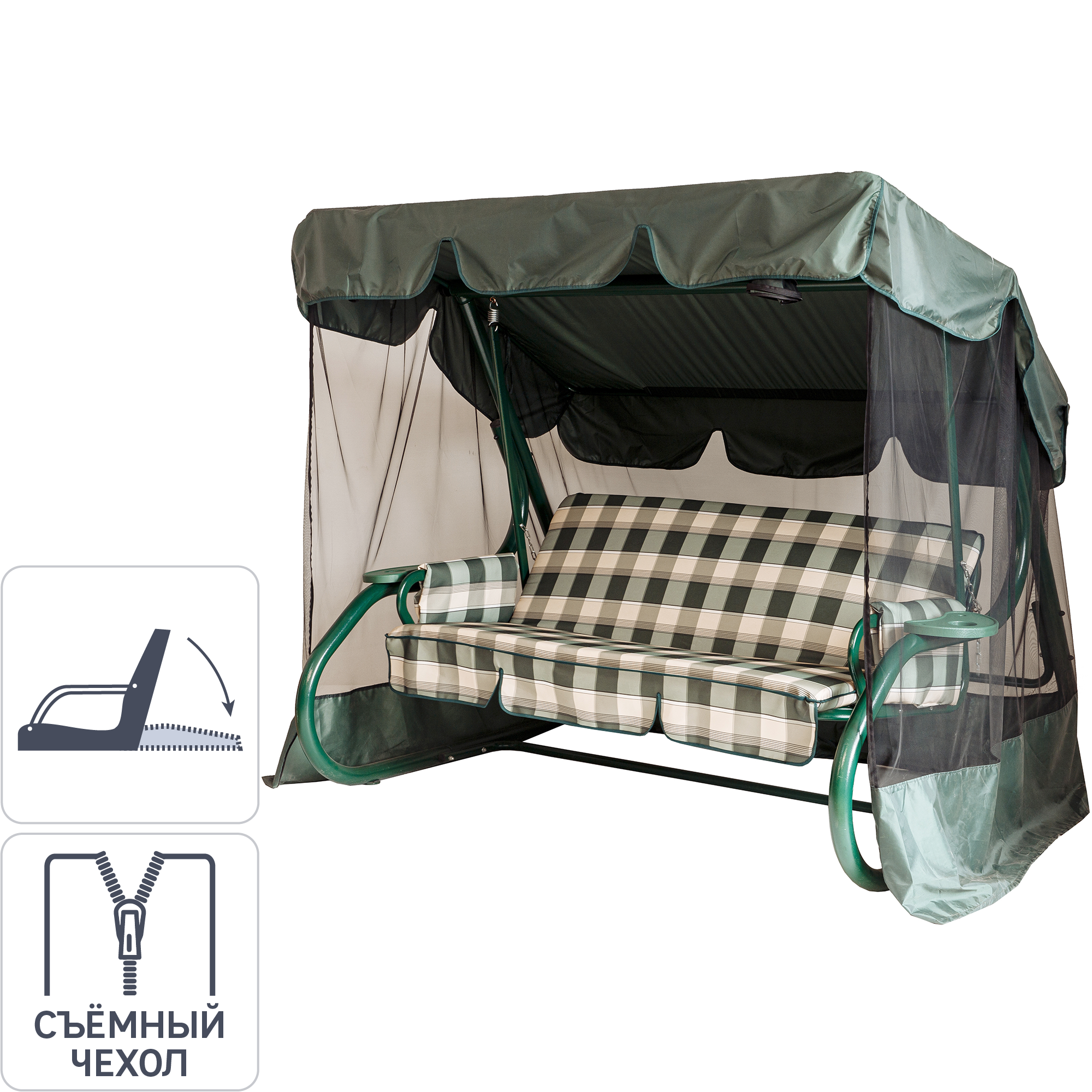 Изображение товара Качели садовые София 3-х местные с тентом и москитной сеткой GREENGARD