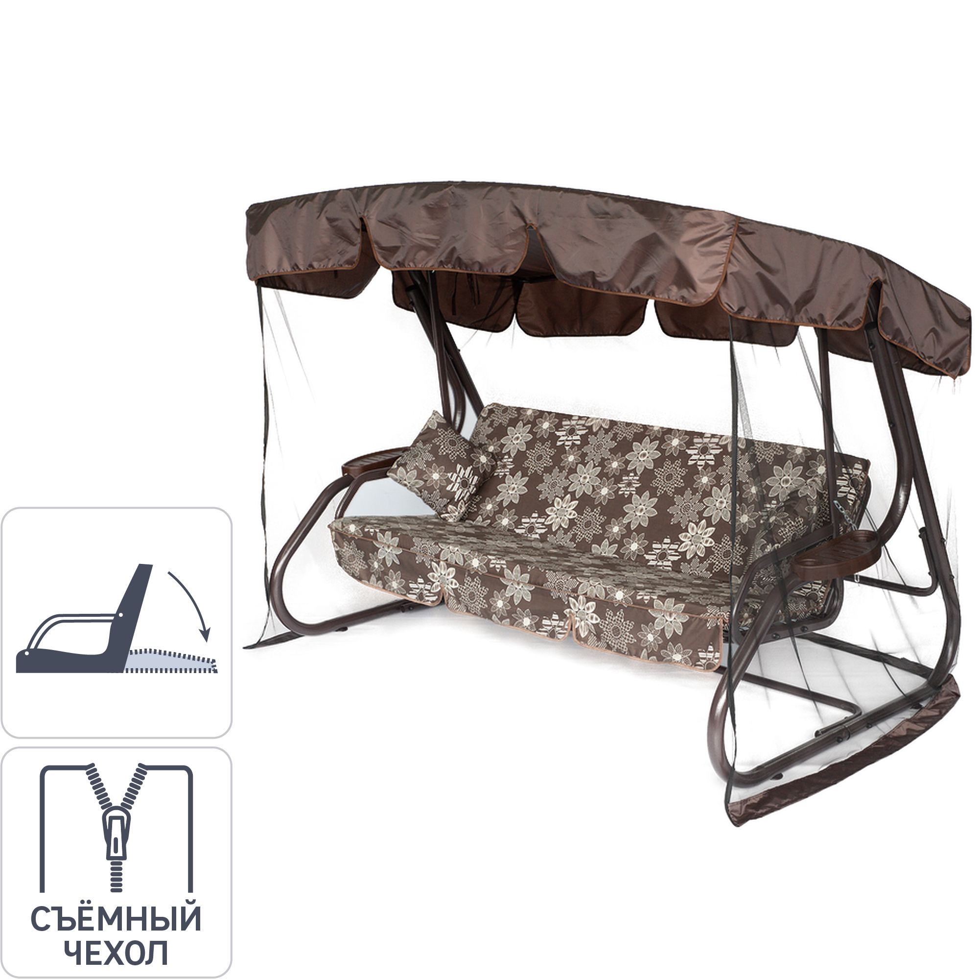 Изображение товара Качели садовые Greengard Аликанте 3-х местные до 320 кг коричневый/бежевый