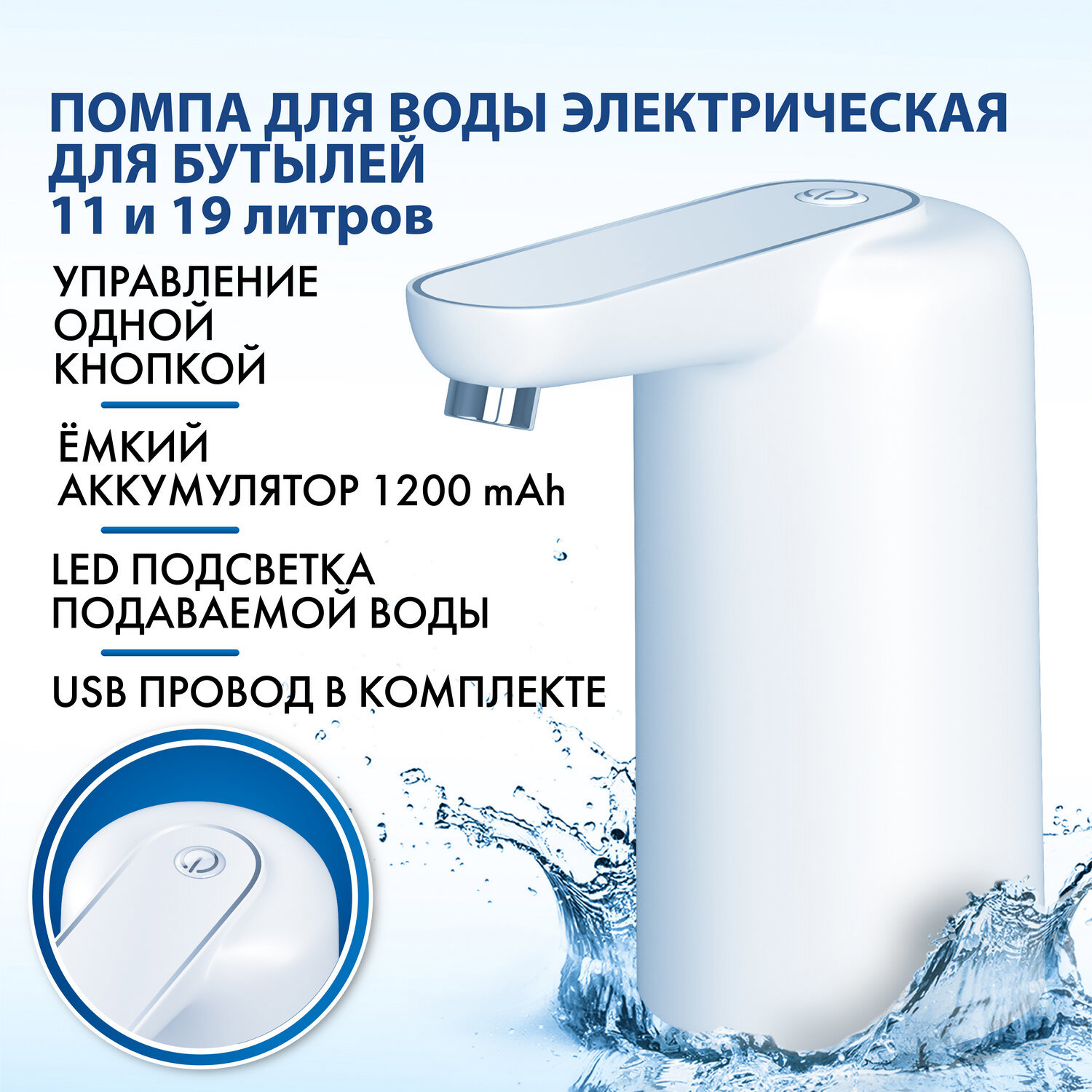 Изображение товара Электрическая помпа для воды Sonnen EWD161WG 1,6 л/мин с подсветкой