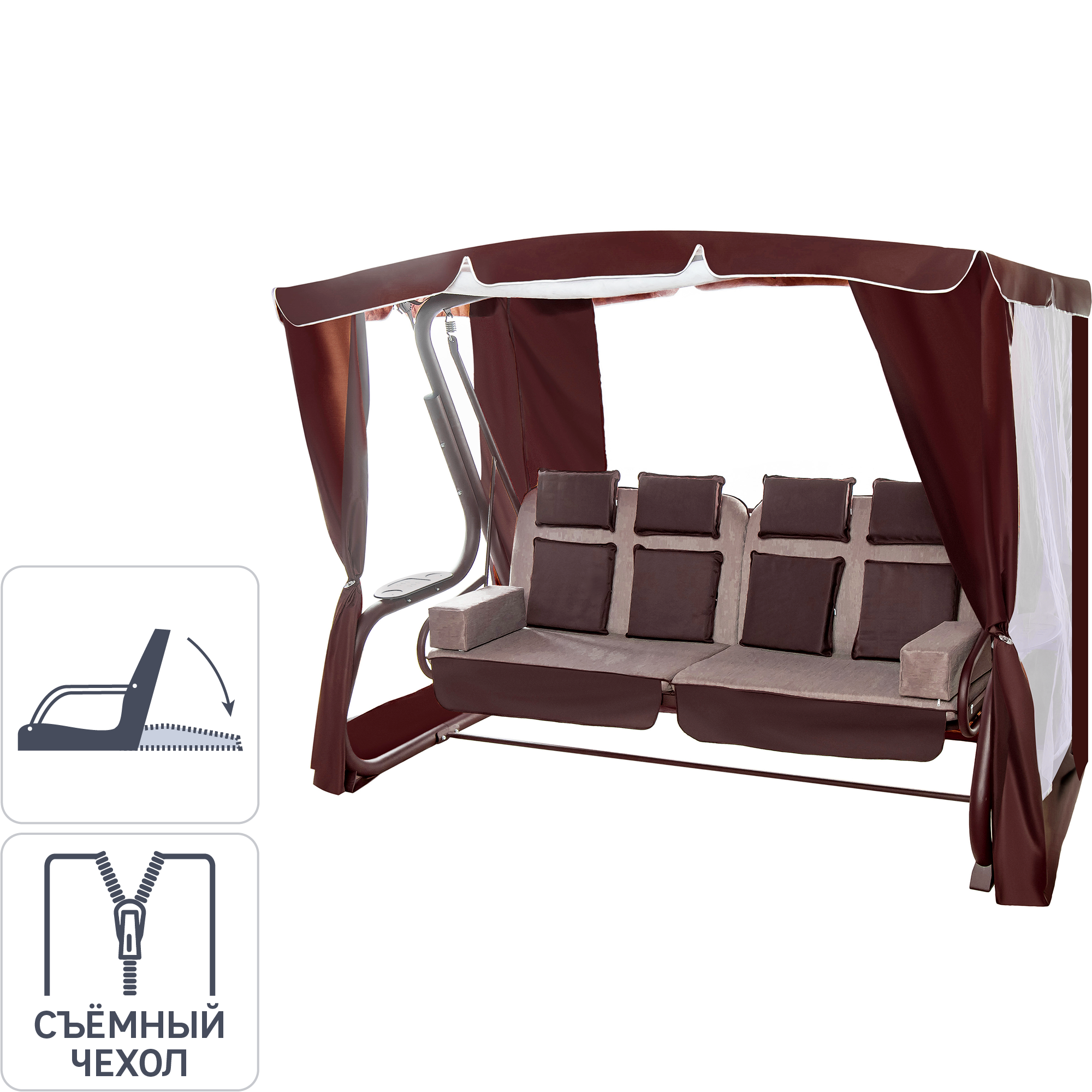 Изображение товара Качественные садовые качели Маранди 4-х местные с тентом и подушками, Россия