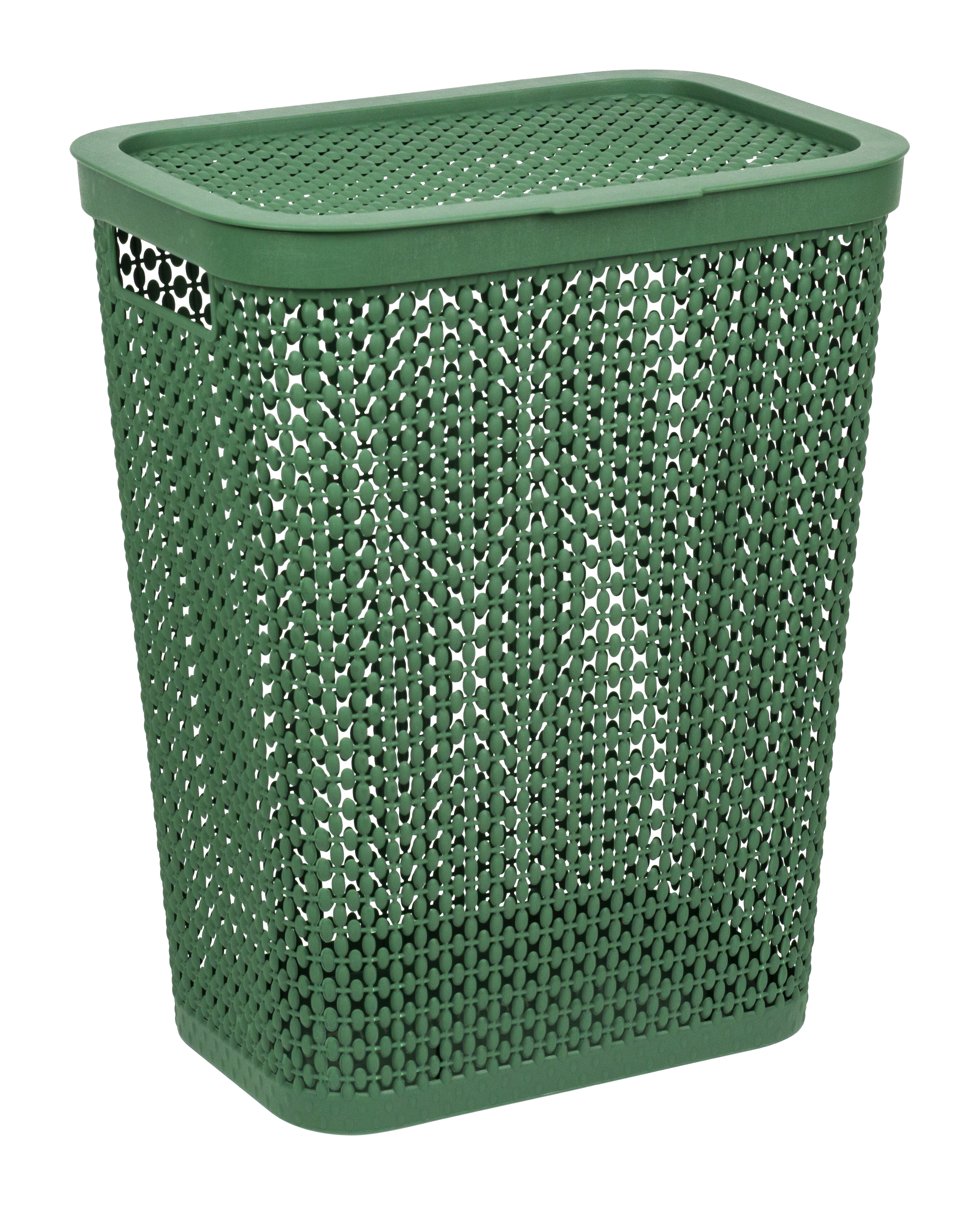 Изображение товара Корзина для белья Пирула 35 л зеленая пластиковая с крышкой
