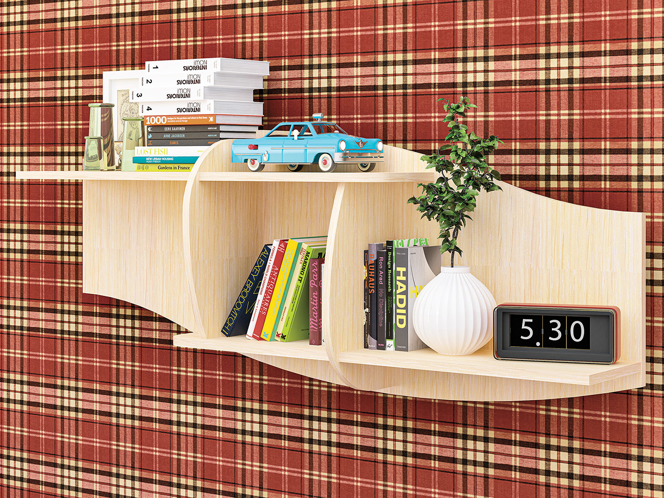 Изображение товара Настенная полка Пирамида ПН-5 131x24 см из ЛДСП белый матовый дизайн