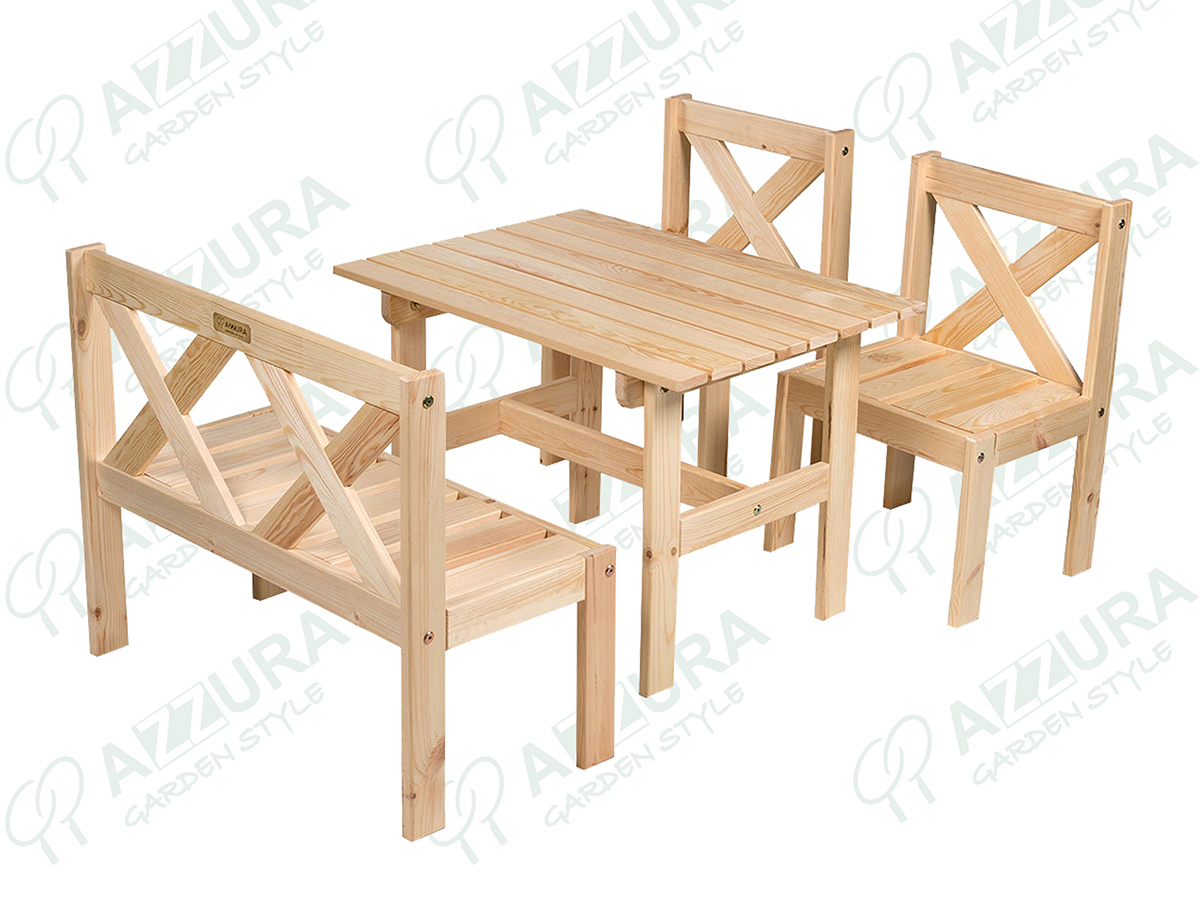 Изображение товара Комплект садовой мебели Azzura Milla из сосны бежевый: стол, 2 стула, скамья