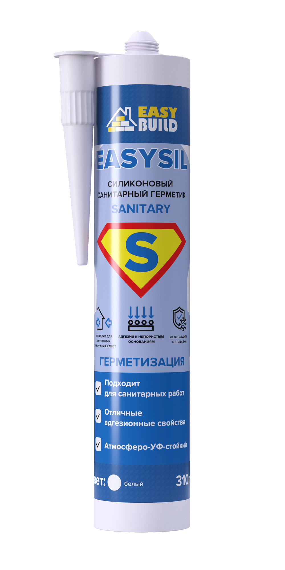 Изображение товара Герметик Easybuild Easysil 10004 цвет белый 0.31 л