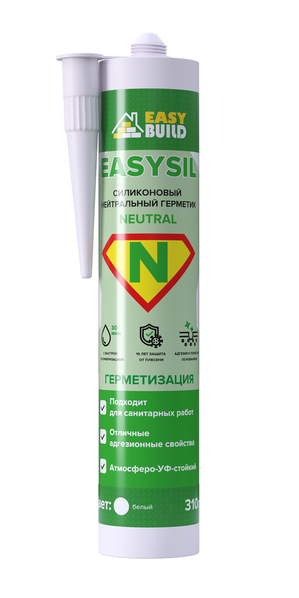 Изображение товара Герметик Easybuild Easysil 10010 цвет белый 0.31 л Изображение товара Герметик Easybuild Easysil 10010 цвет белый 0.31 л