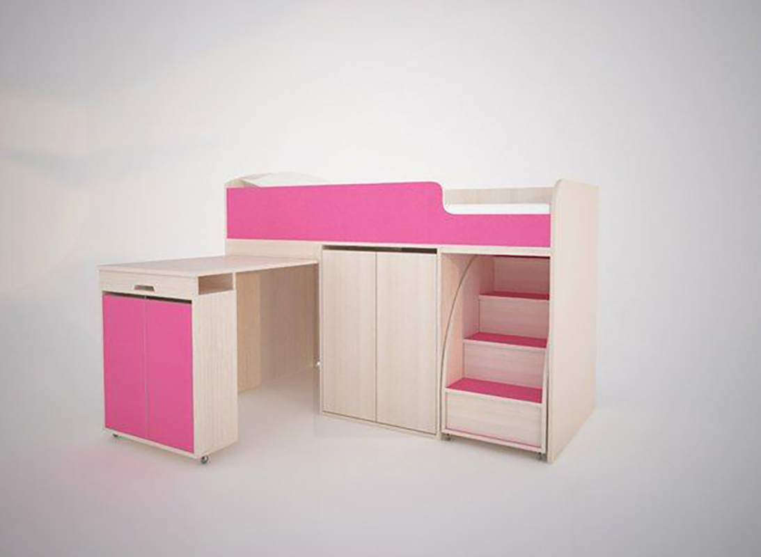Изображение товара Кровать-чердак Кариви КИВи 164x113x74 см ЛДСП молочный/розовый