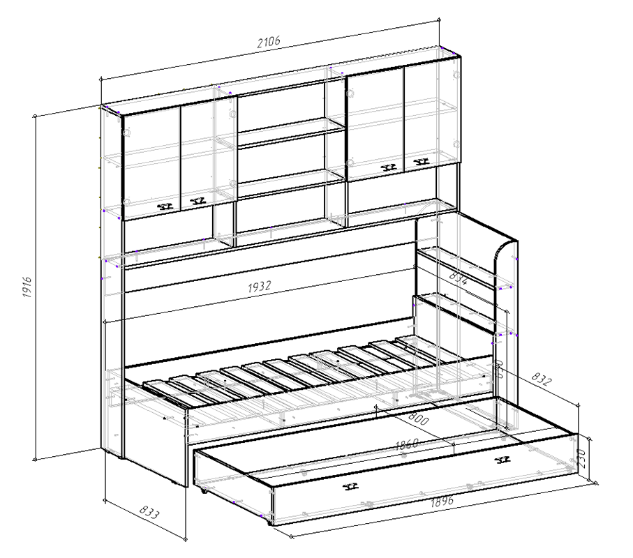 Изображение товара Кровать Кариви Астра 210.60x191.60x109 см ЛДСП цвет дуб молочный/вене