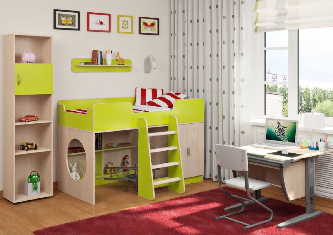 Изображение товара Кровать Кариви Сказка 255.20x184.80x116.80 см ЛДСП цвет дуб молочный/лайм