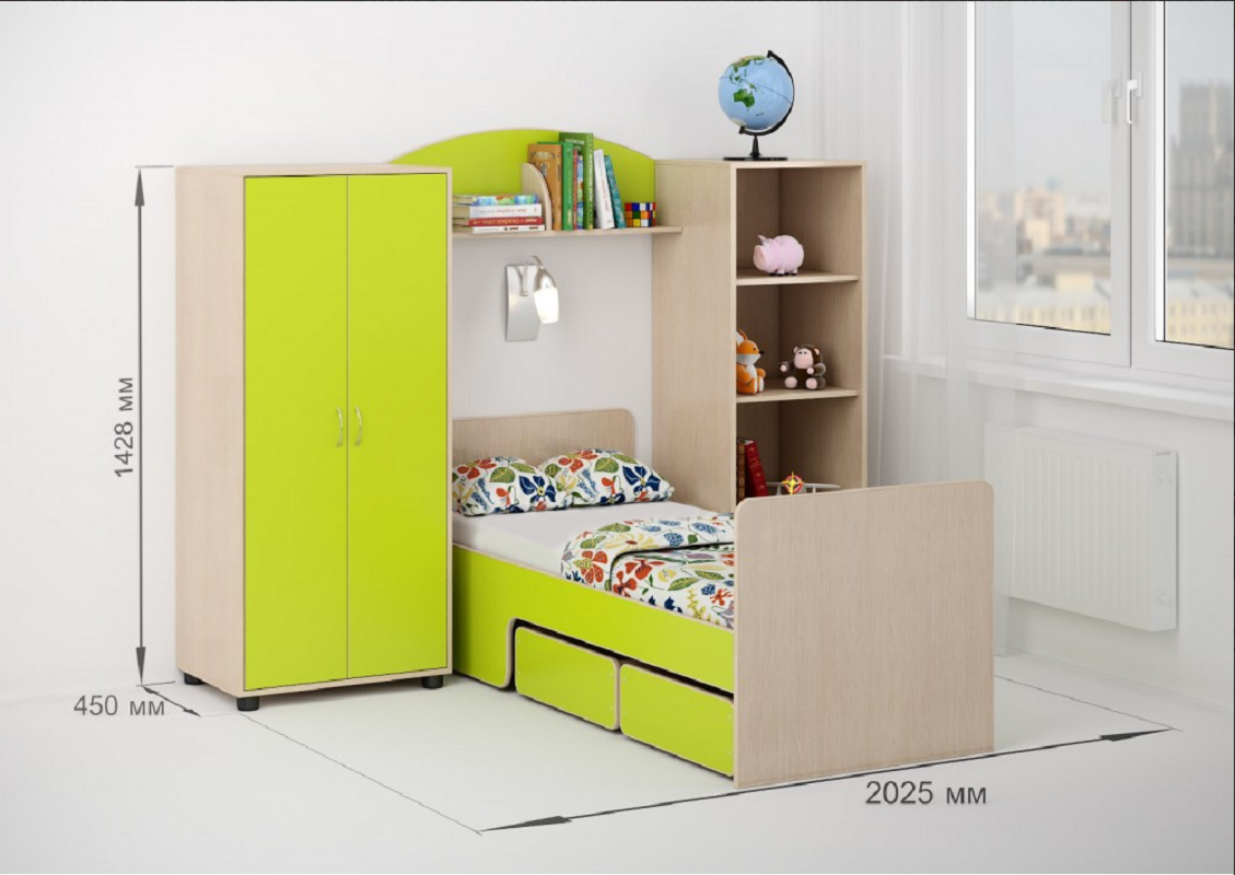 Изображение товара Детская кровать Кариви Сказка 201x142.80x178.60 см с ящиками и шкафом