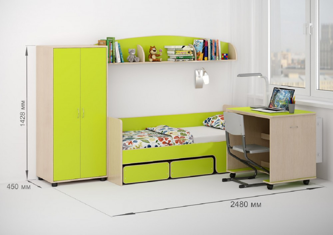 Изображение товара Детская кровать Кариви Сказка 324.80x142.80x75.40 см с ящиками и столом