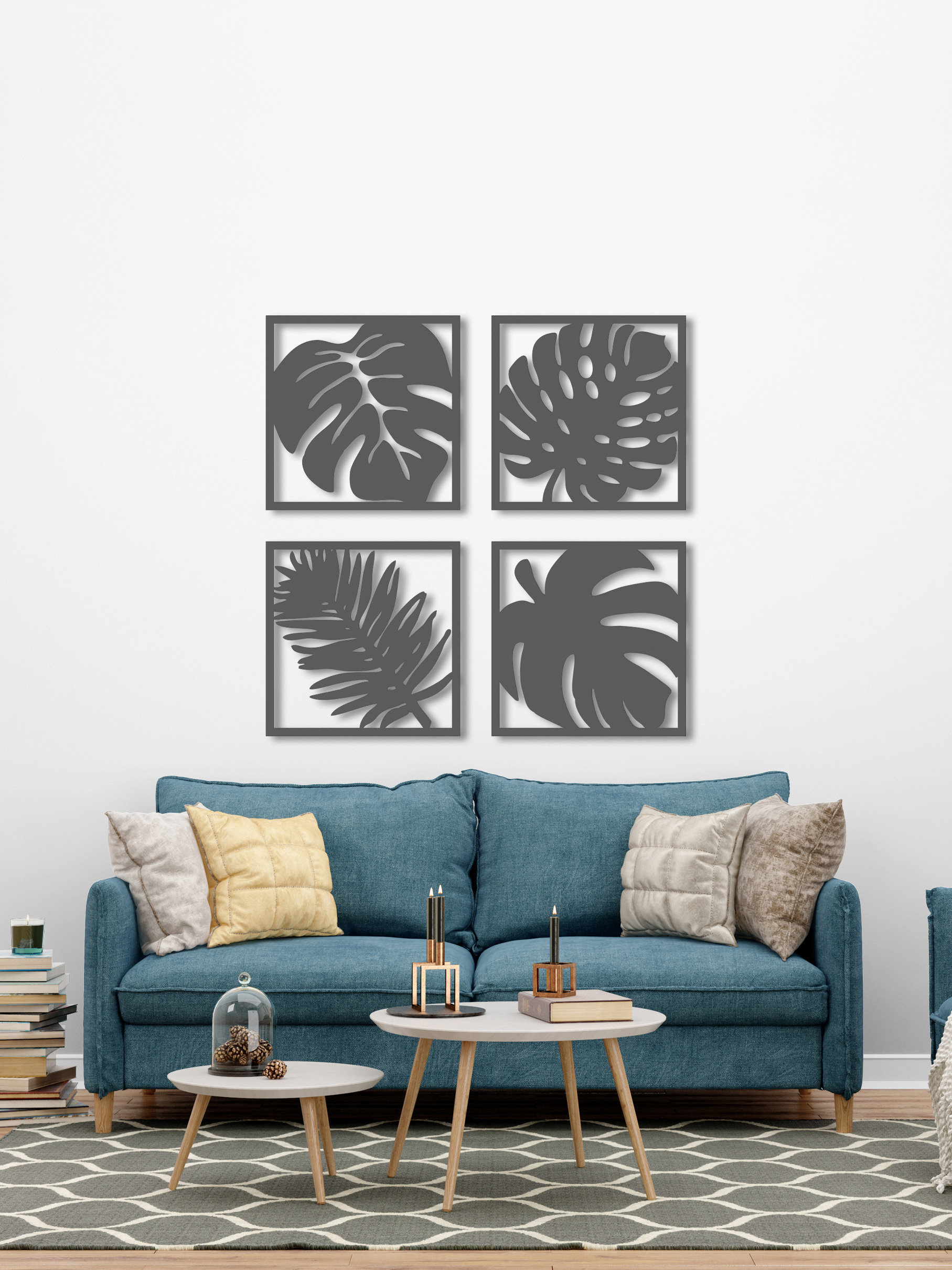 Изображение товара Декоративное деревянное панно ArtCore малое "4 листа" цвет серый