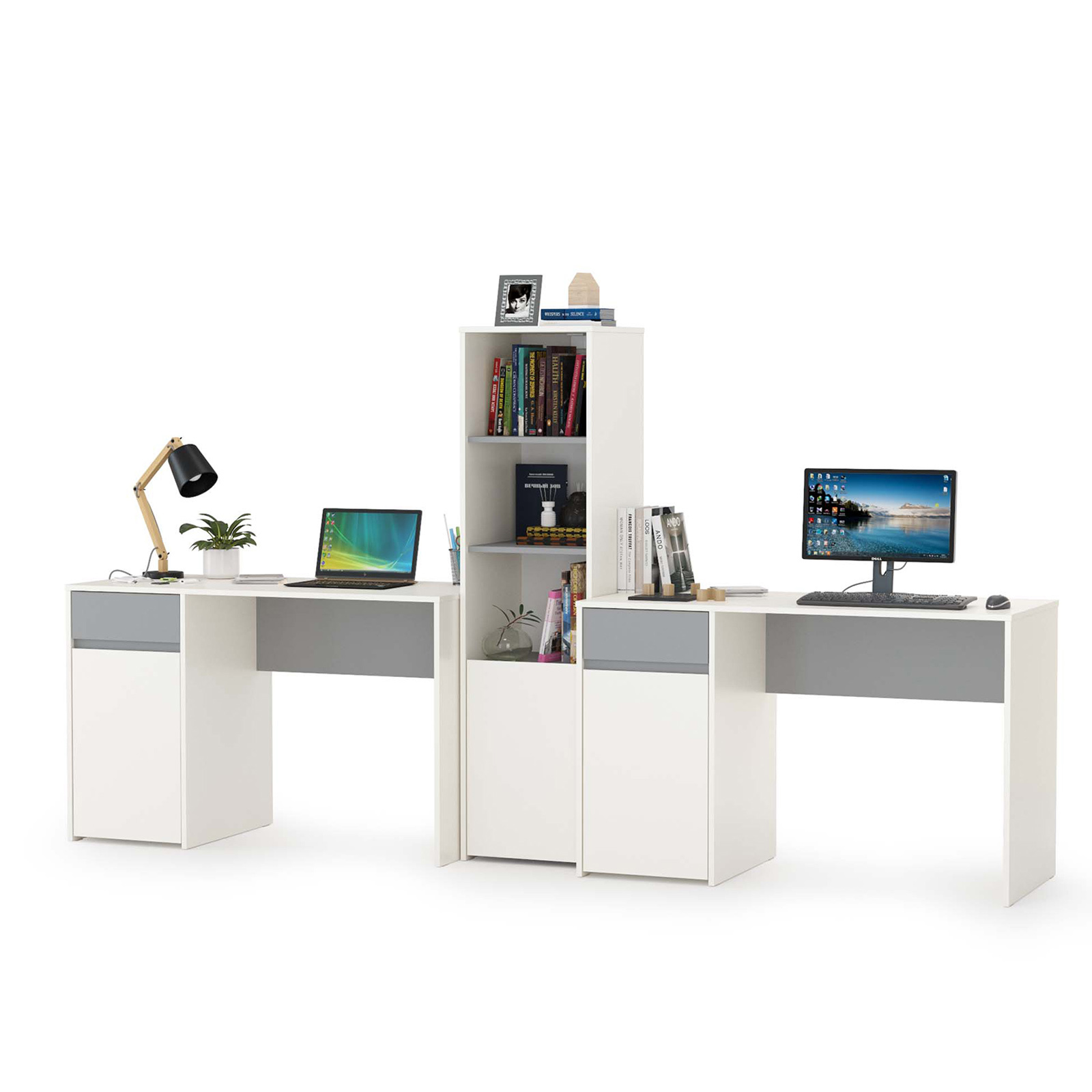 Изображение товара Компьютерный стол Моби Торонто № 15 серый/белый 280x150x53 см