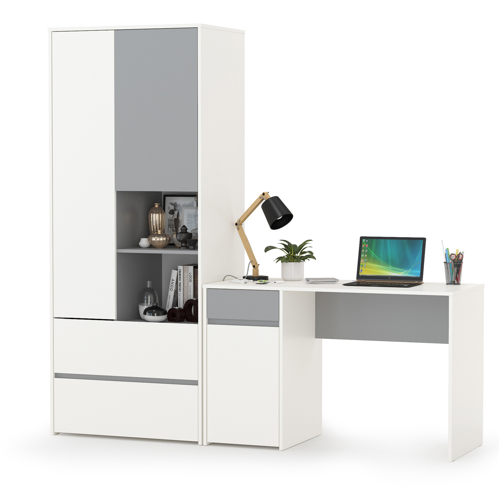 Изображение товара Компьютерный стол Моби Торонто из ЛДСП 200x196x53 см с шкафом и ящиком