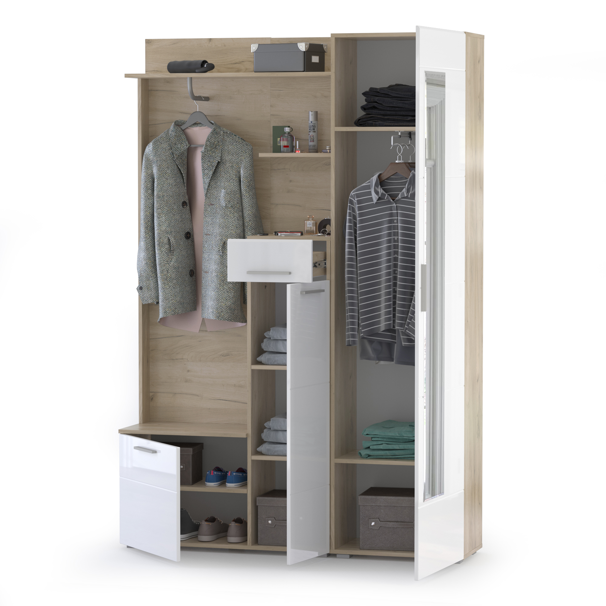 Изображение товара Вешалка для верхней одежды Моби Лайн 145x210x35 см белый глянец дуб крафт