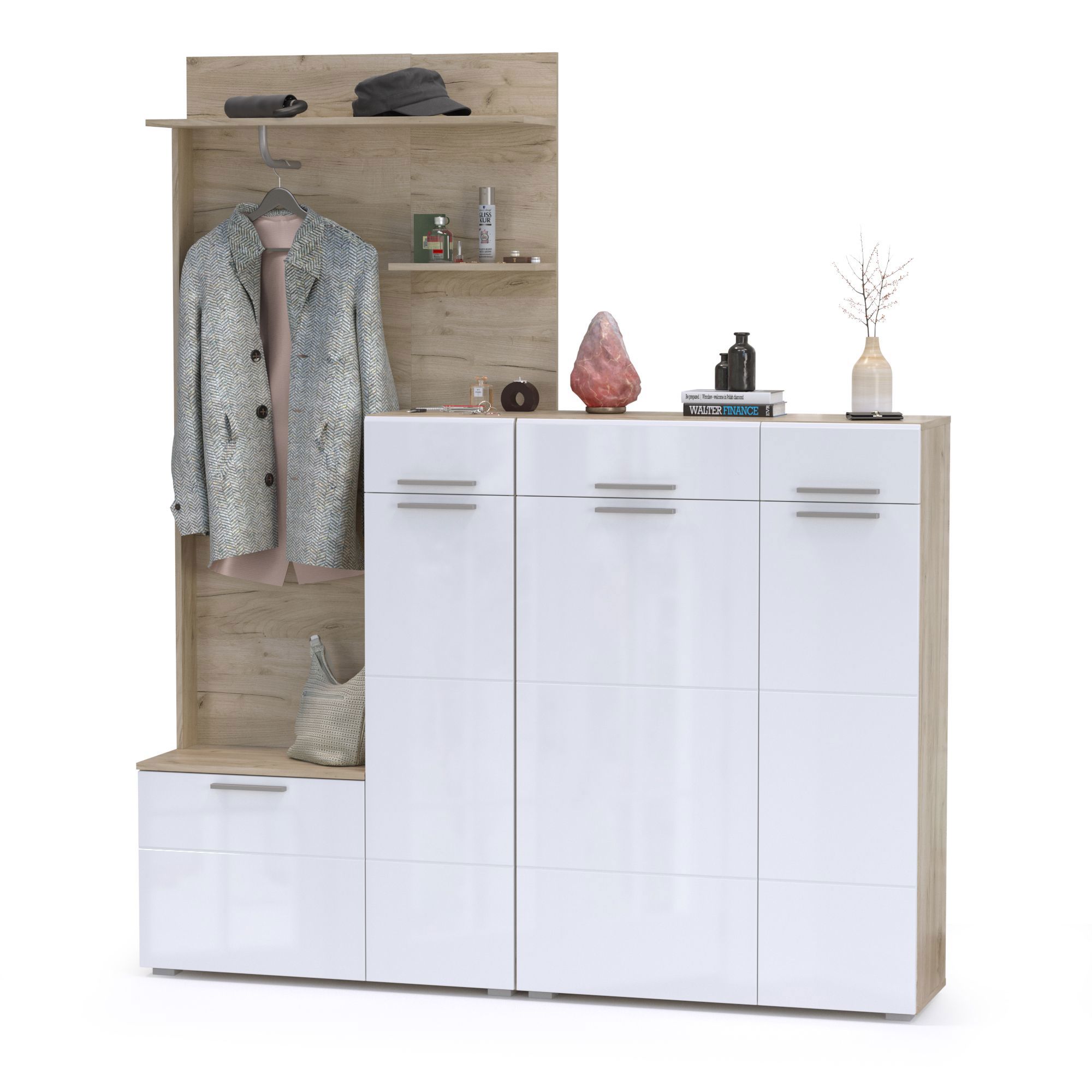 Изображение товара Вешалка для верхней одежды Моби Лайн № 5 180x210x35 см белый глянец/дуб крафт