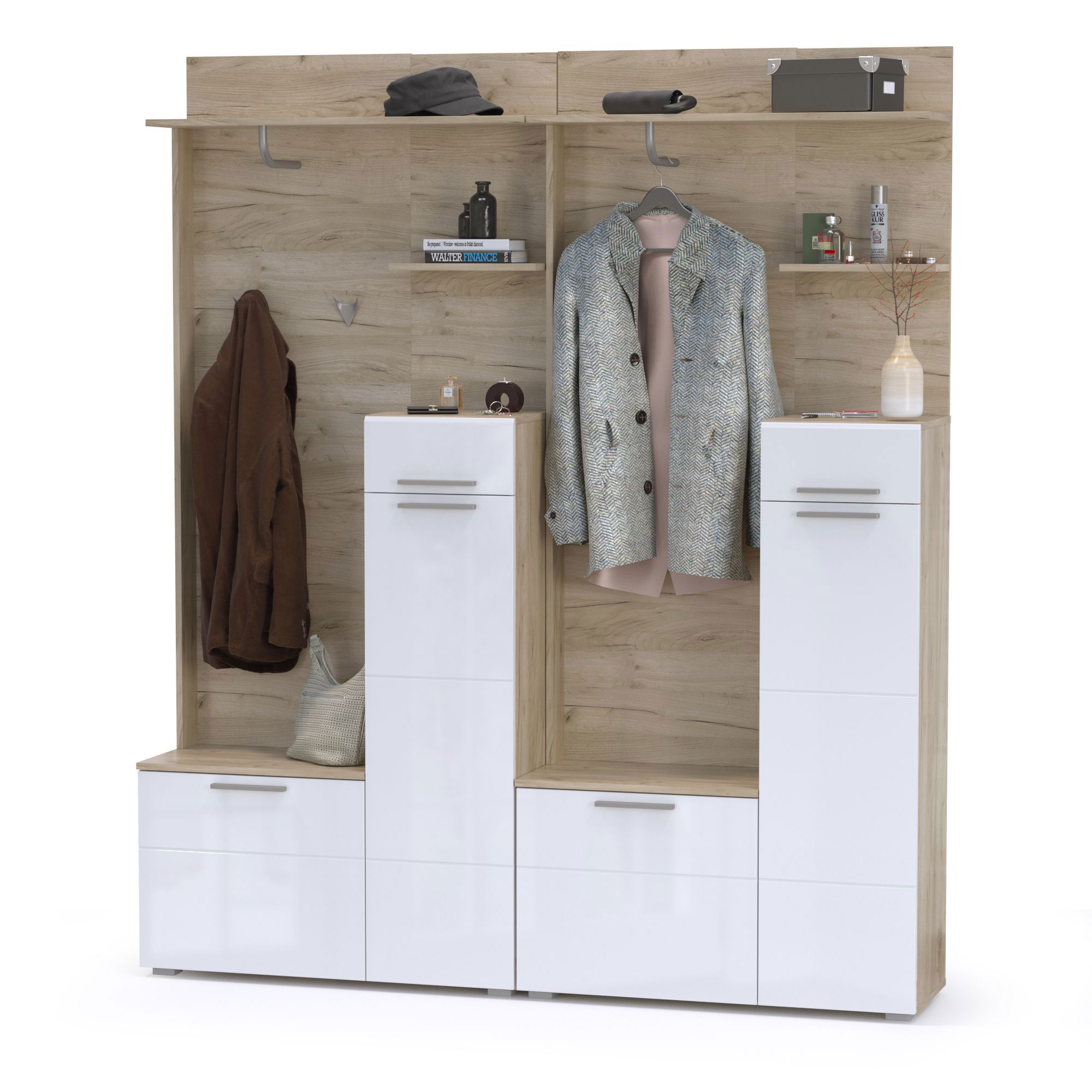 Изображение товара Вешалка для верхней одежды Моби Лайн № 2 белый глянец дуб крафт серый