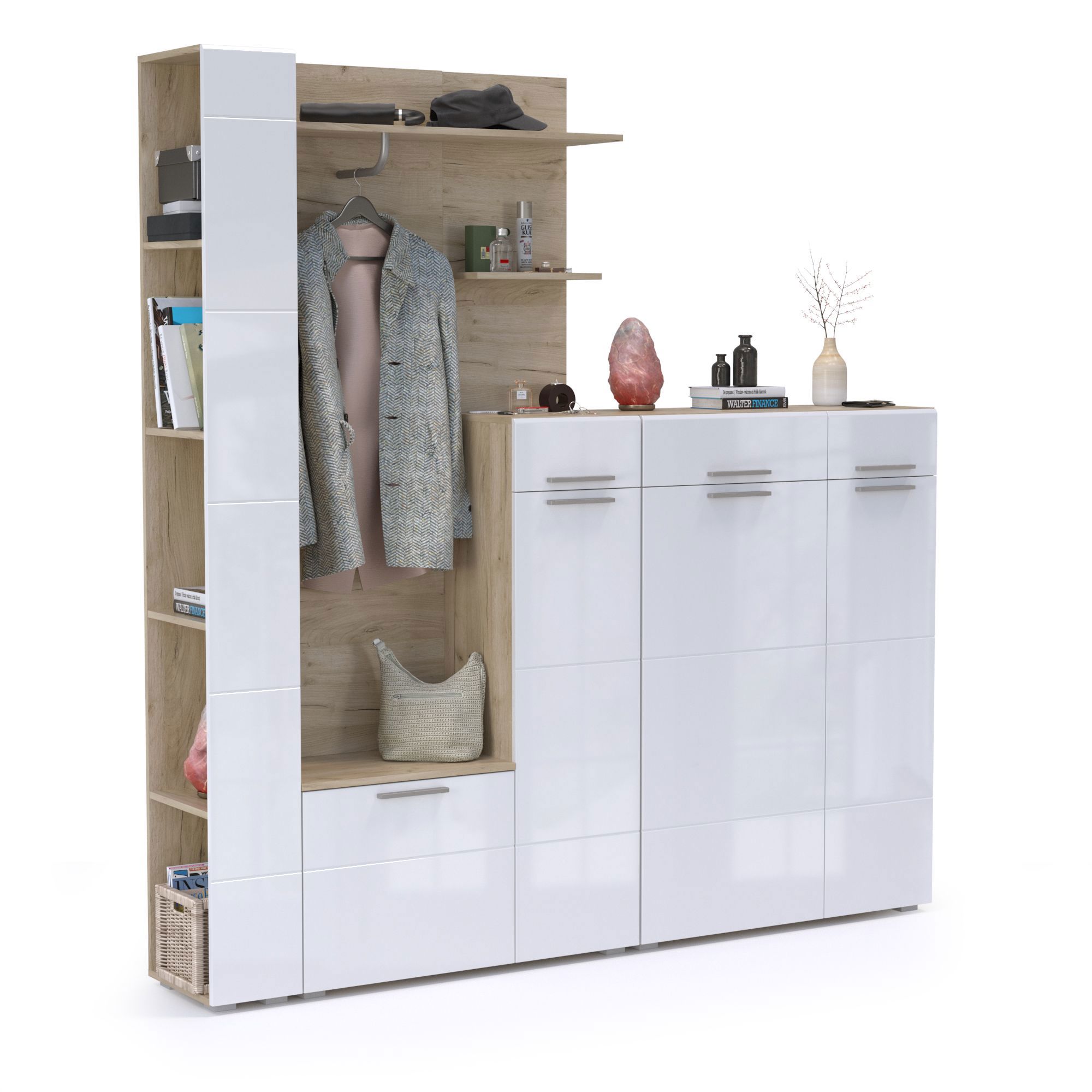 Изображение товара Вешалка для верхней одежды Моби Лайн № 9 с белым глянцем и дубом