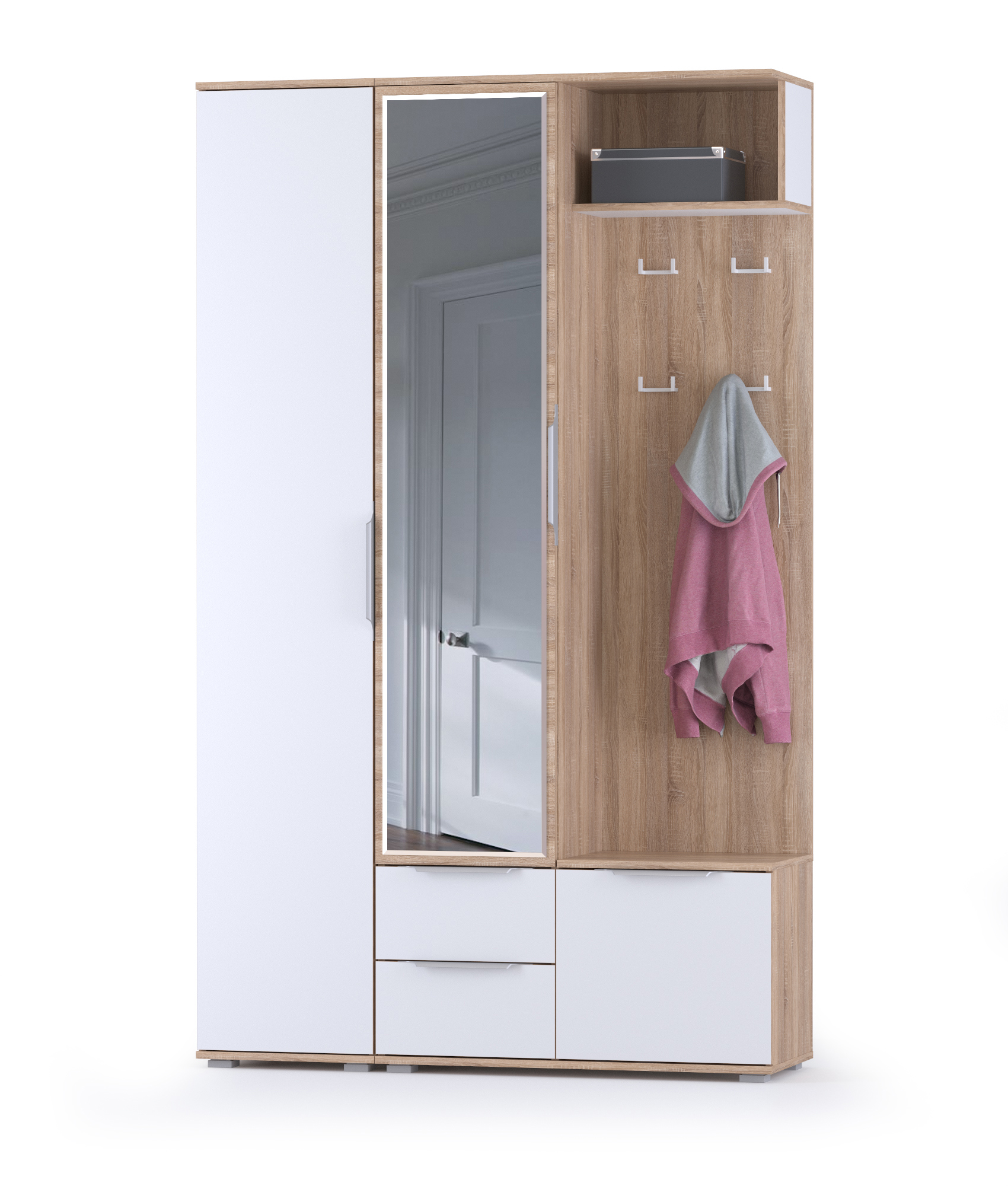 Изображение товара Шкаф распашной Моби Куба 126x211 см белый премиум и дуб сонома