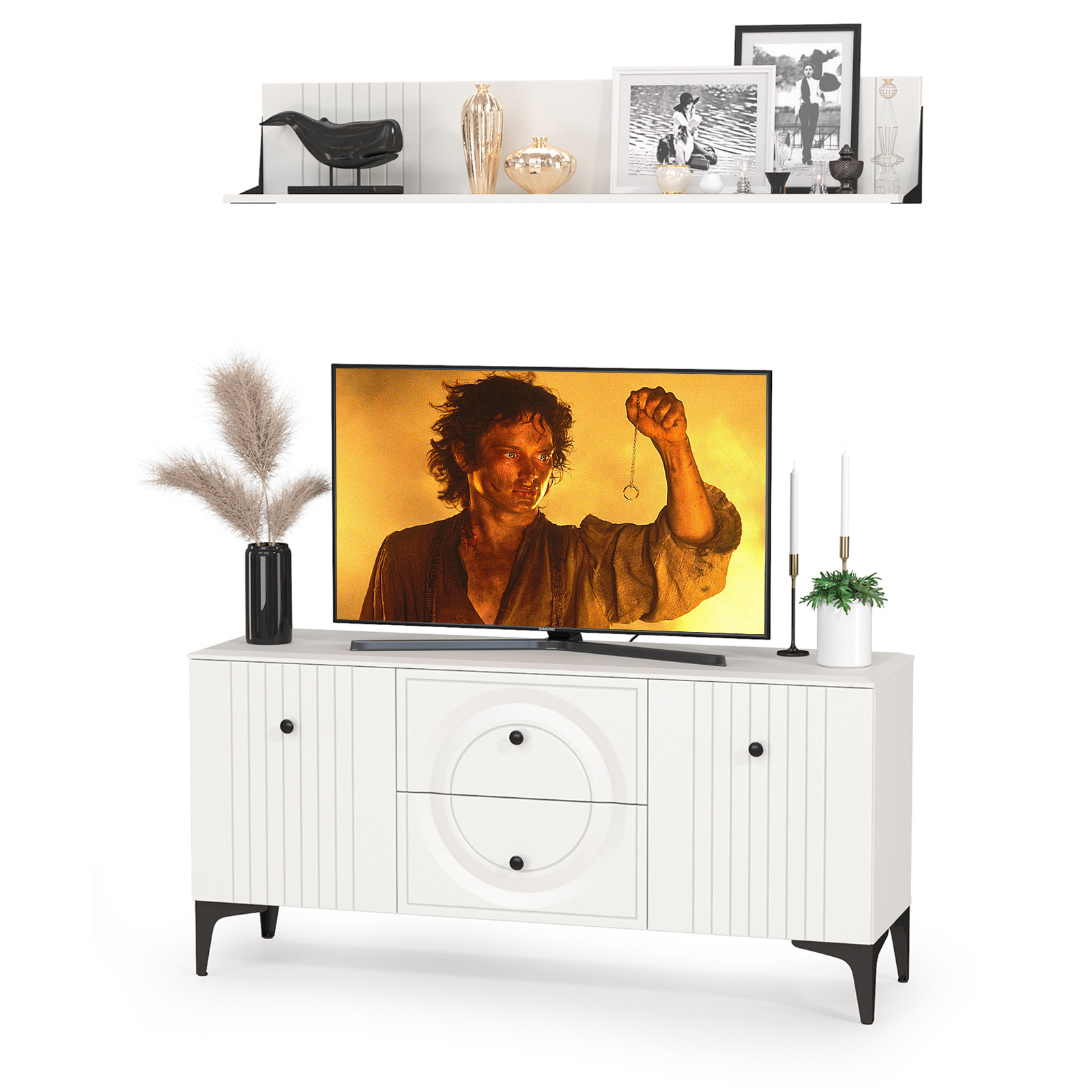 Изображение товара Тумба под телевизор Моби 1025296 белая 133x180 см из ЛДСП