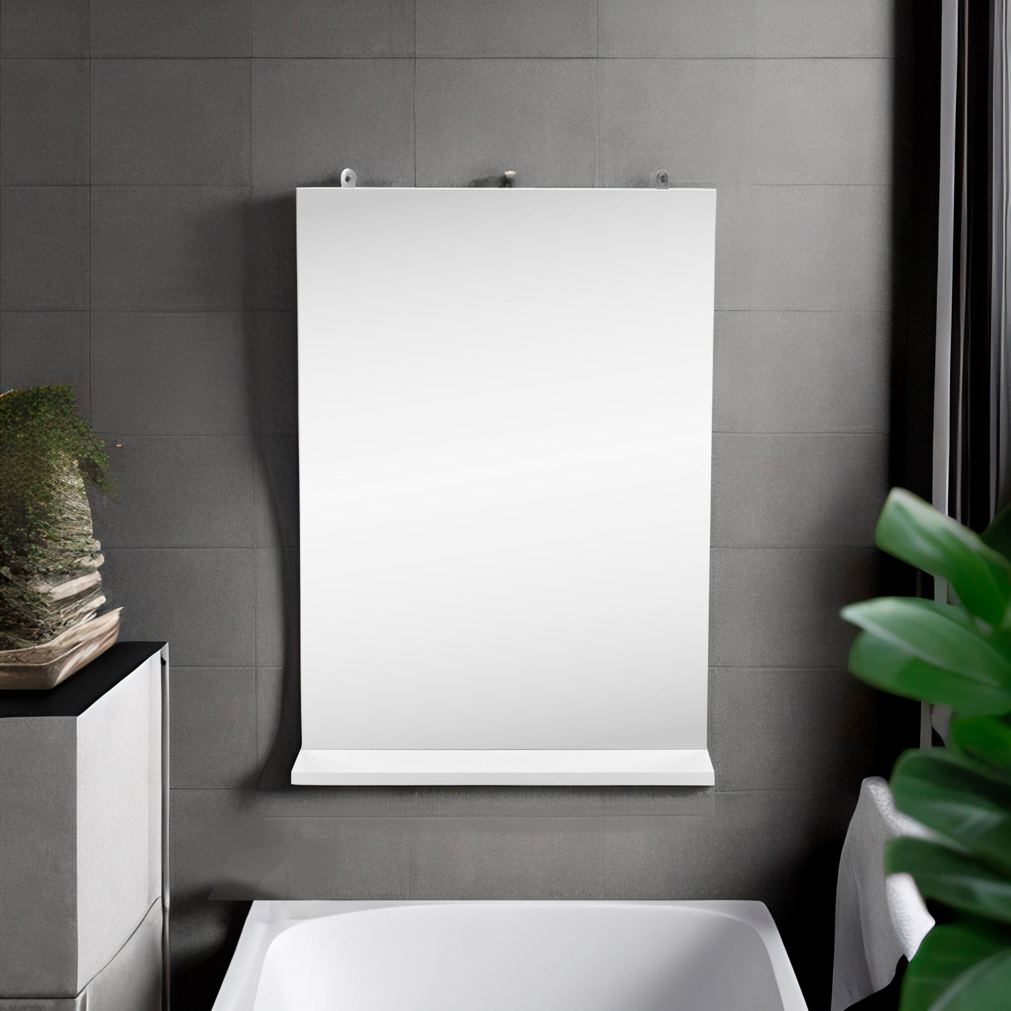 Изображение товара Зеркало для ванной Т-50 с полкой 52.5x71 см классическая модель белый дизайн