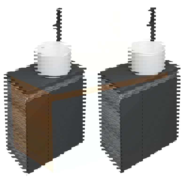 Изображение товара Комплект тумба под раковину BAUEDGE Dream 80 см подвесная и раковиной со смесителем BD2186 цвет темно-серый бежевый черный