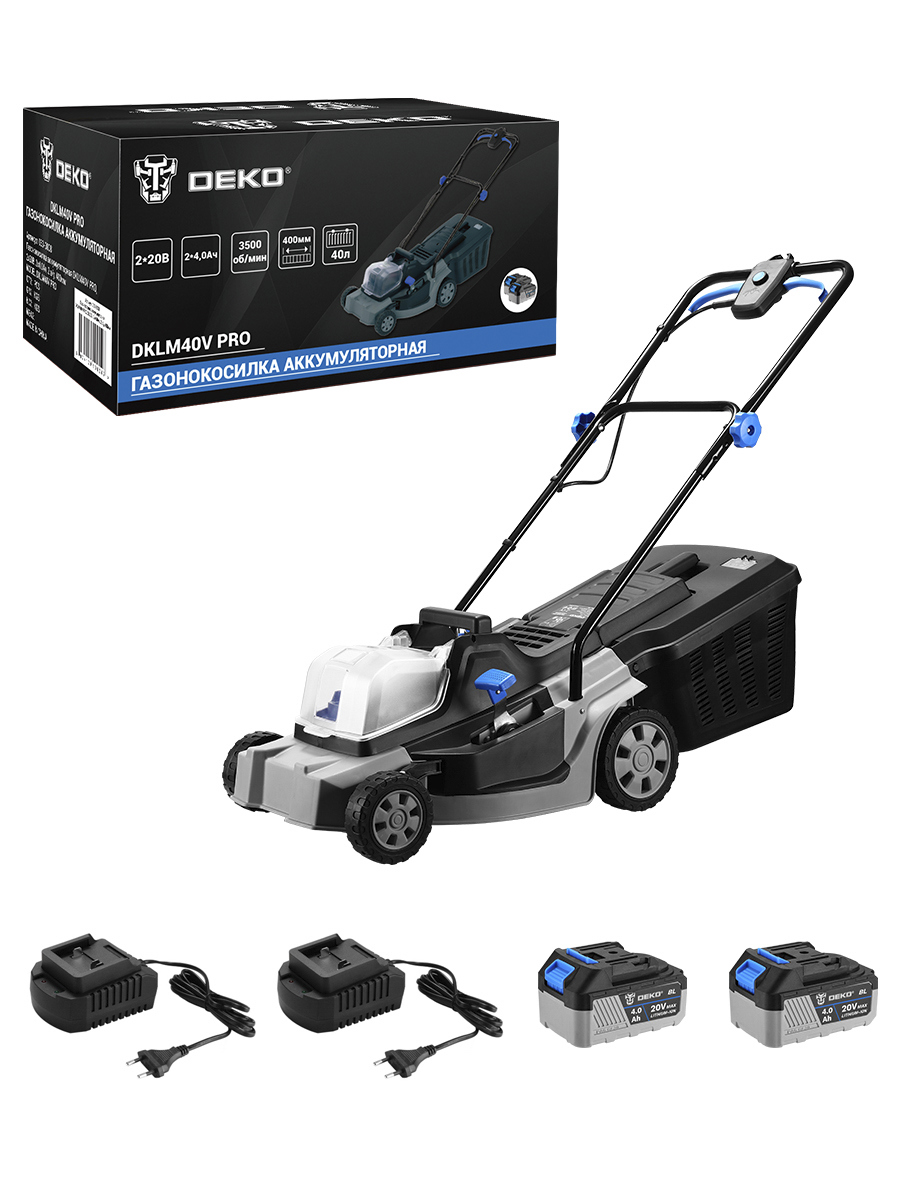 Изображение товара Аккумуляторная газонокосилка Deko Dklm40v pro 20 В 40 см с аккумуляторами и зарядками