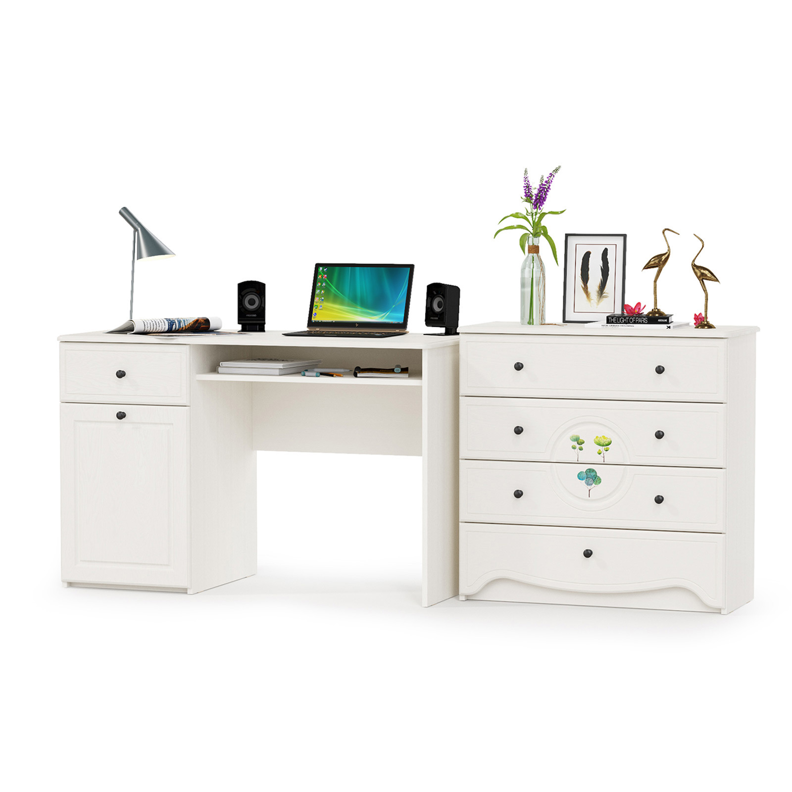 Изображение товара Компьютерный стол Моби Роуз 12.148+13.297, белый, офисный, ЛДСП, 201x80x52 см