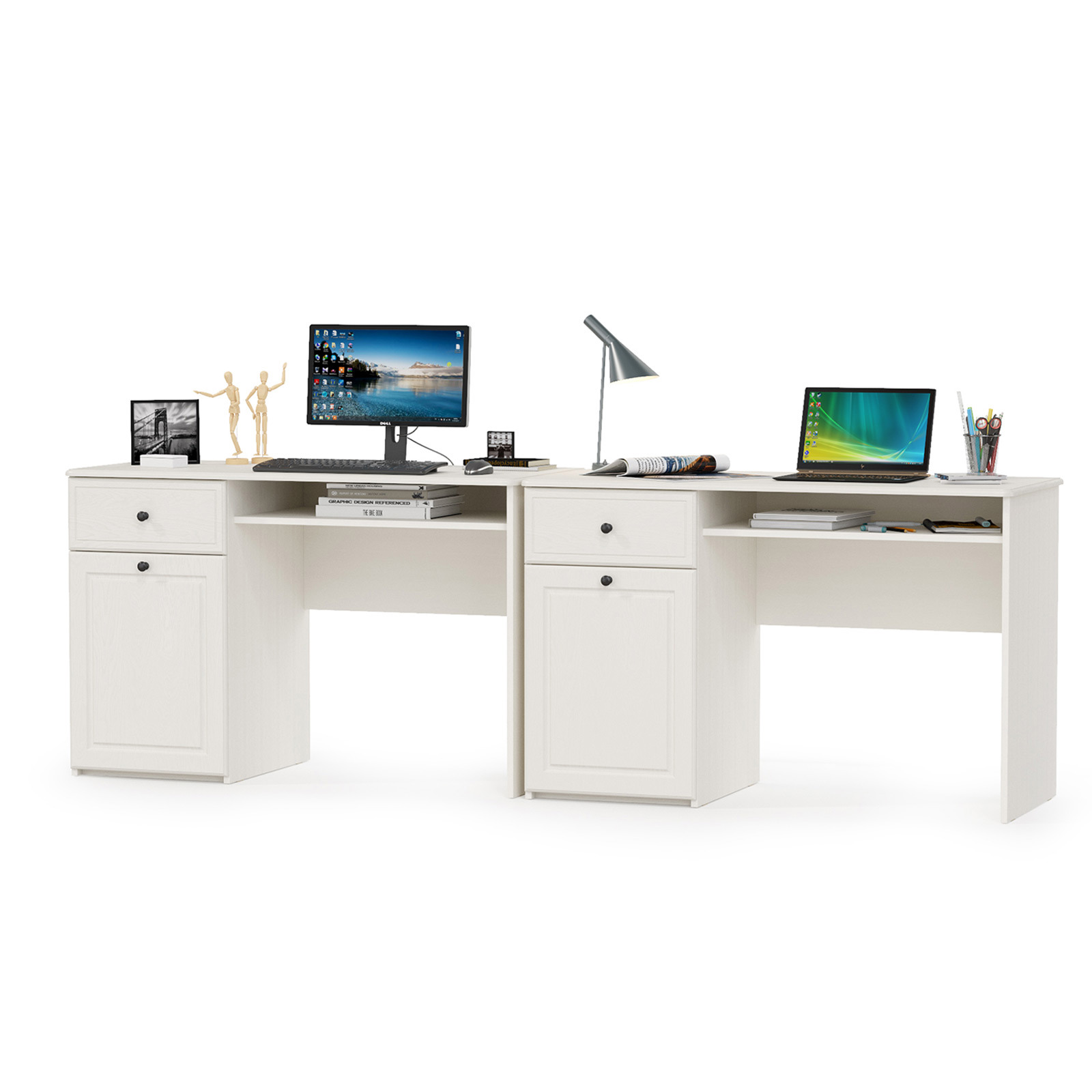 Изображение товара Два письменных стола Моби Роуз 238x76x52 см ЛДСП цвет белый