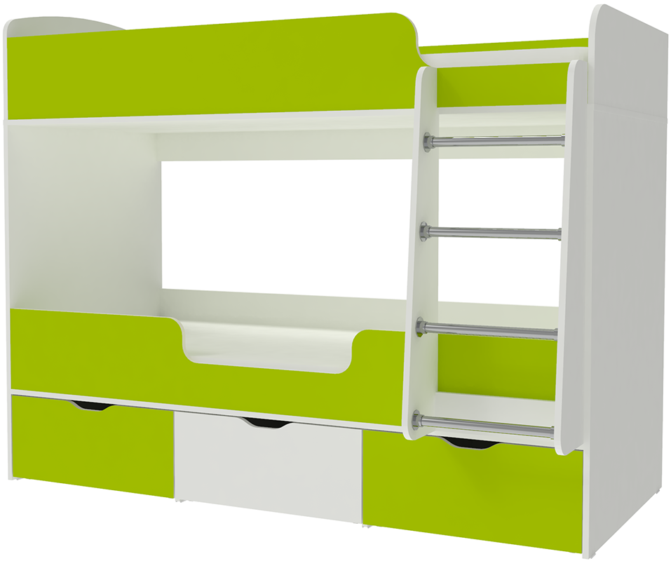 Изображение товара Двухъярусная кровать Кариви Малыш двойняшка 80x180 белая лаймова