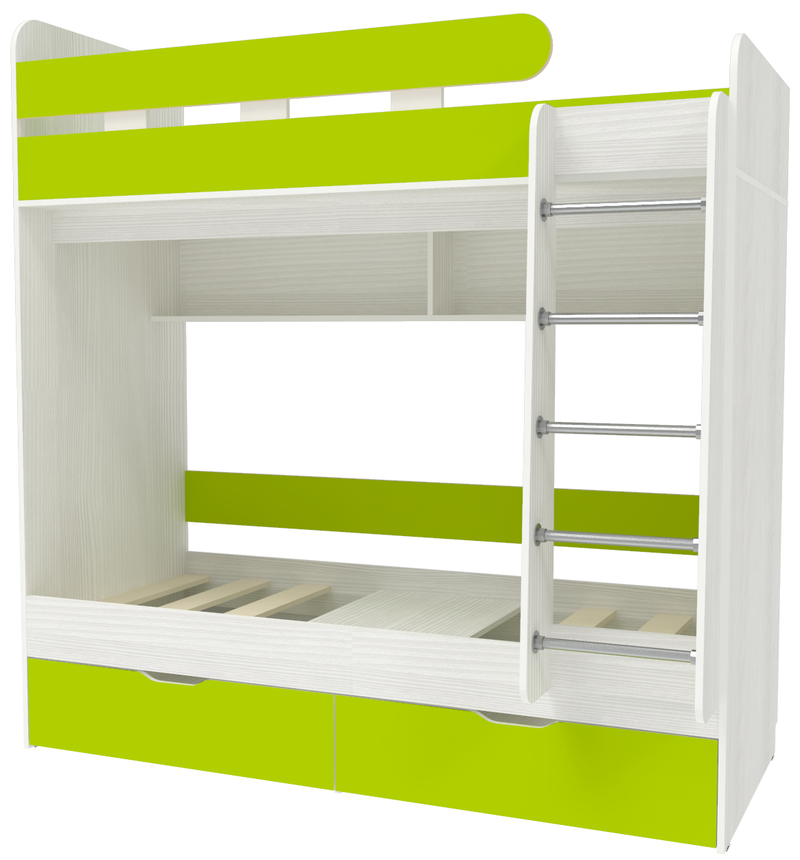 Изображение товара Кровать Кариви Юниор 5 80x160 163.2x201.8x103.2 см цвет лайм/белое дерево